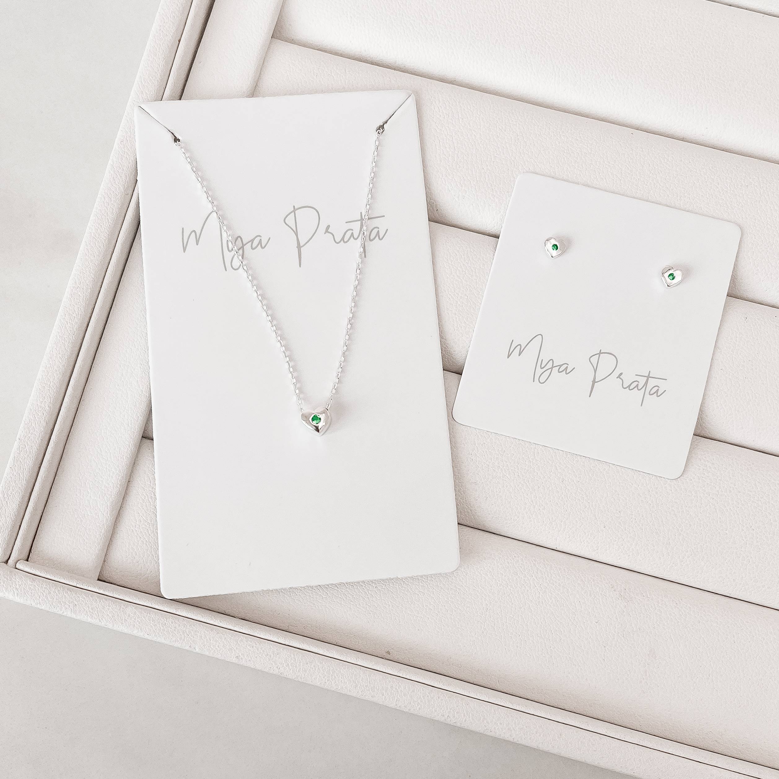 Imagem Conjunto brinco e colar coração detalhe zircônia acqua 45+5cm