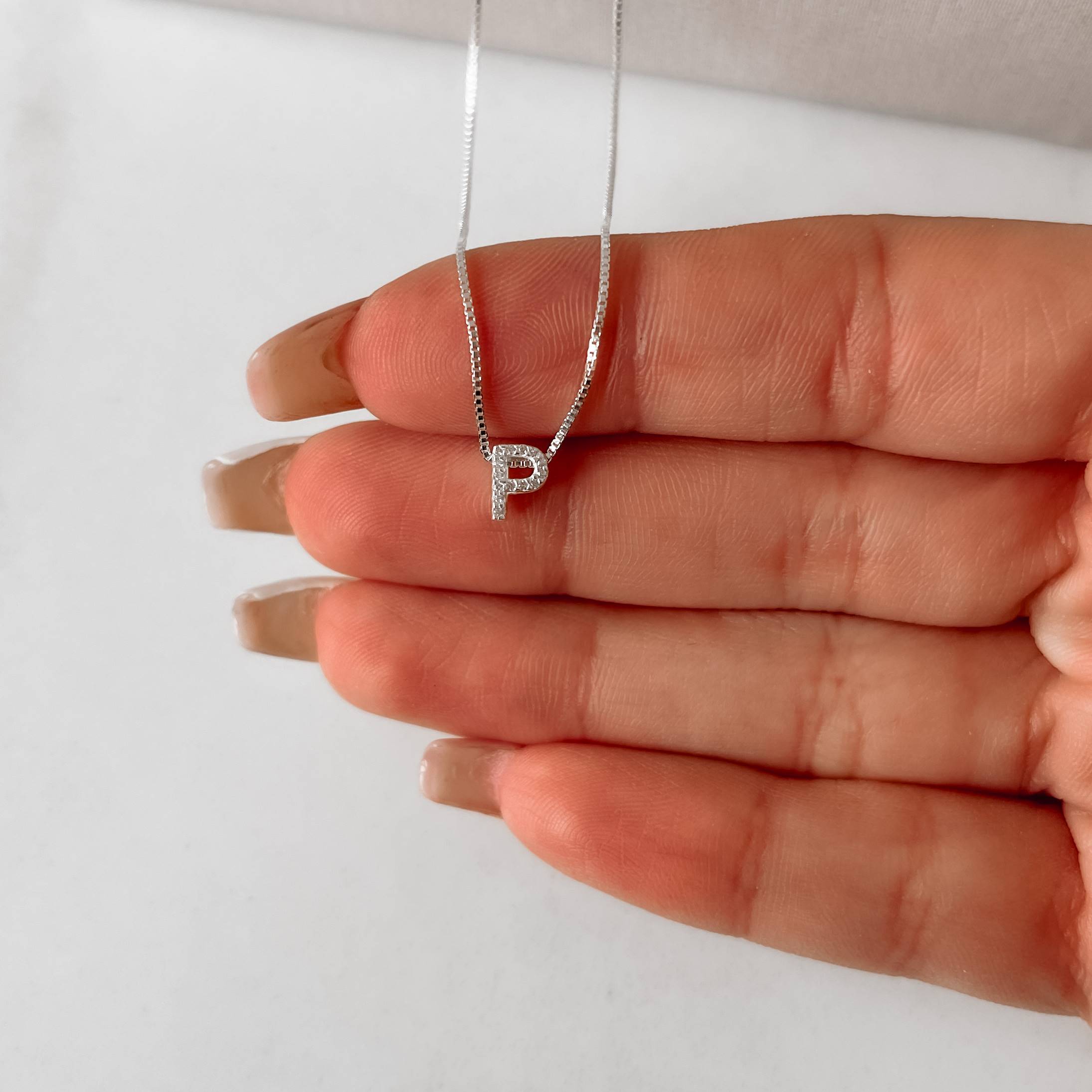 Imagem Colar letra P cravejada 6mm 45cm