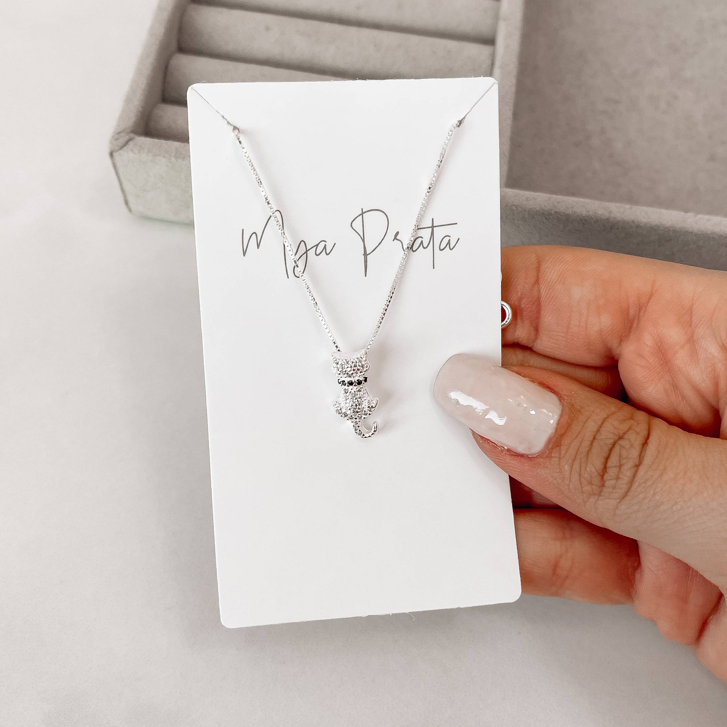 Imagem Colar gato cravejado detalhe zircônias ônix 15mm 45cm