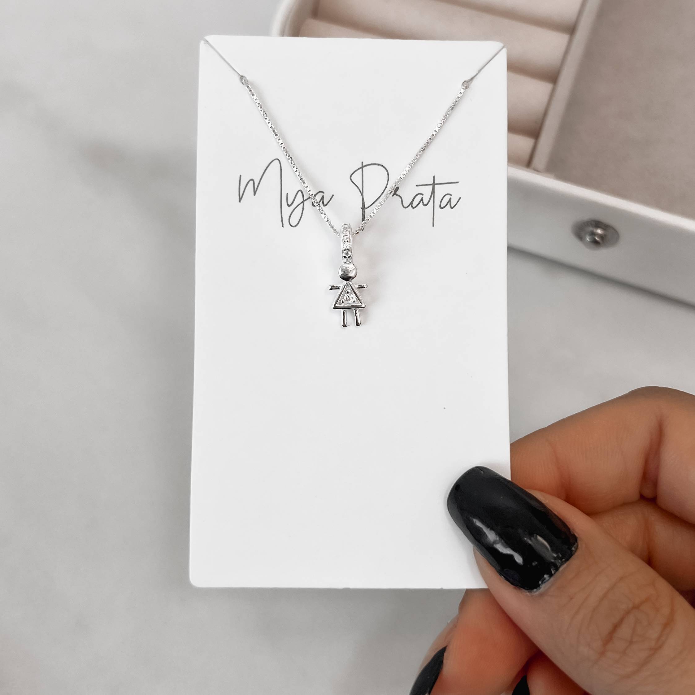 Colar menina com zircônia elo cravejado 10mm 45cm