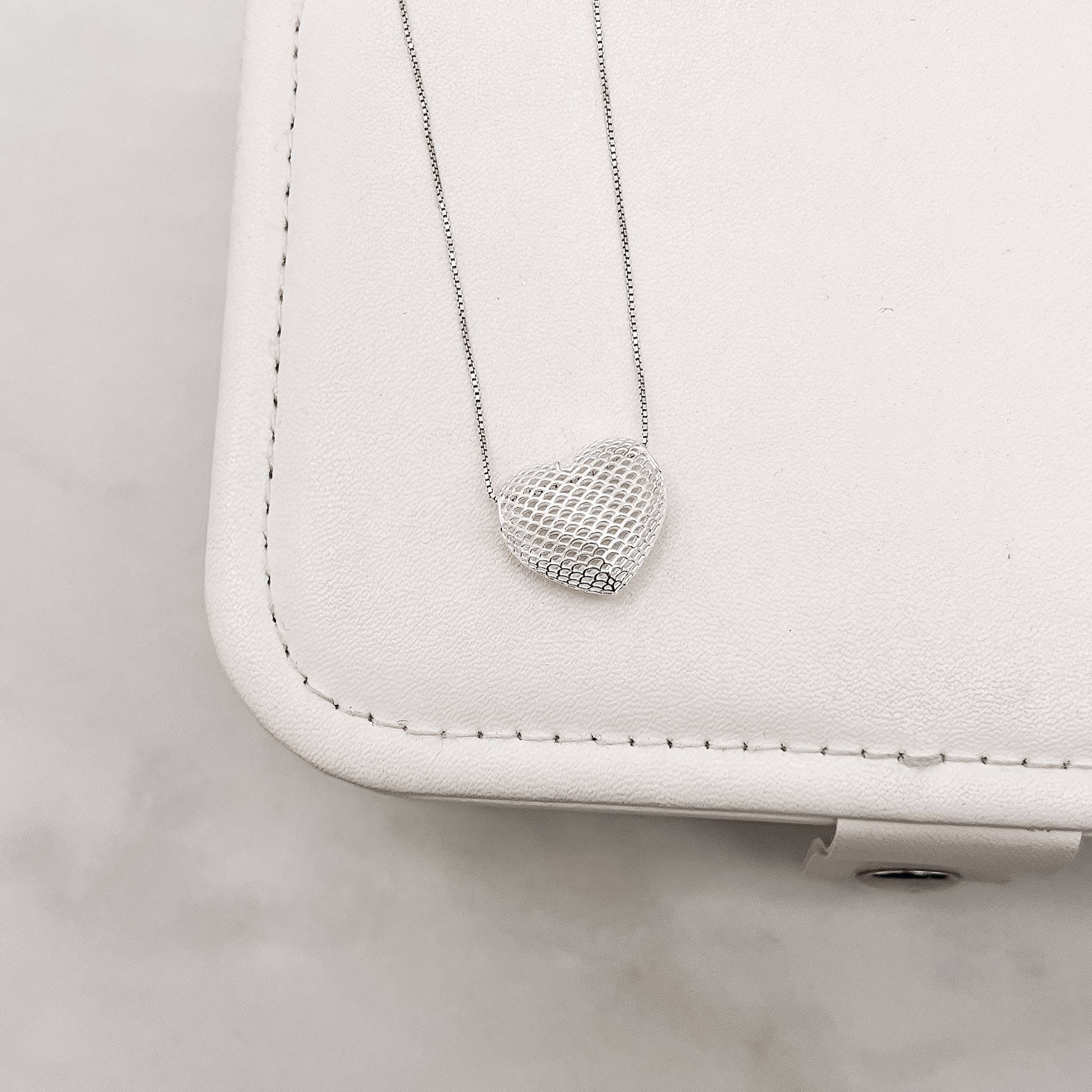 Colar coração renda Italiana 18mm 45cm