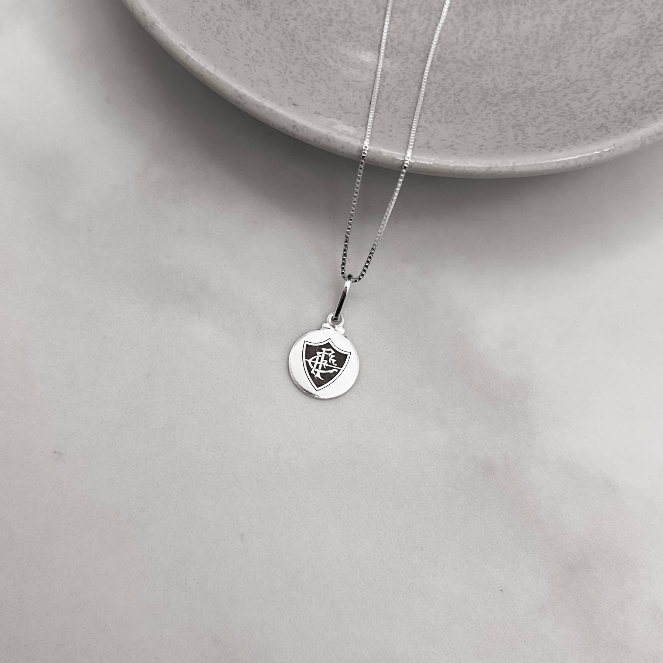 Colar pingente medalha time Fluminense 12mm 40cm