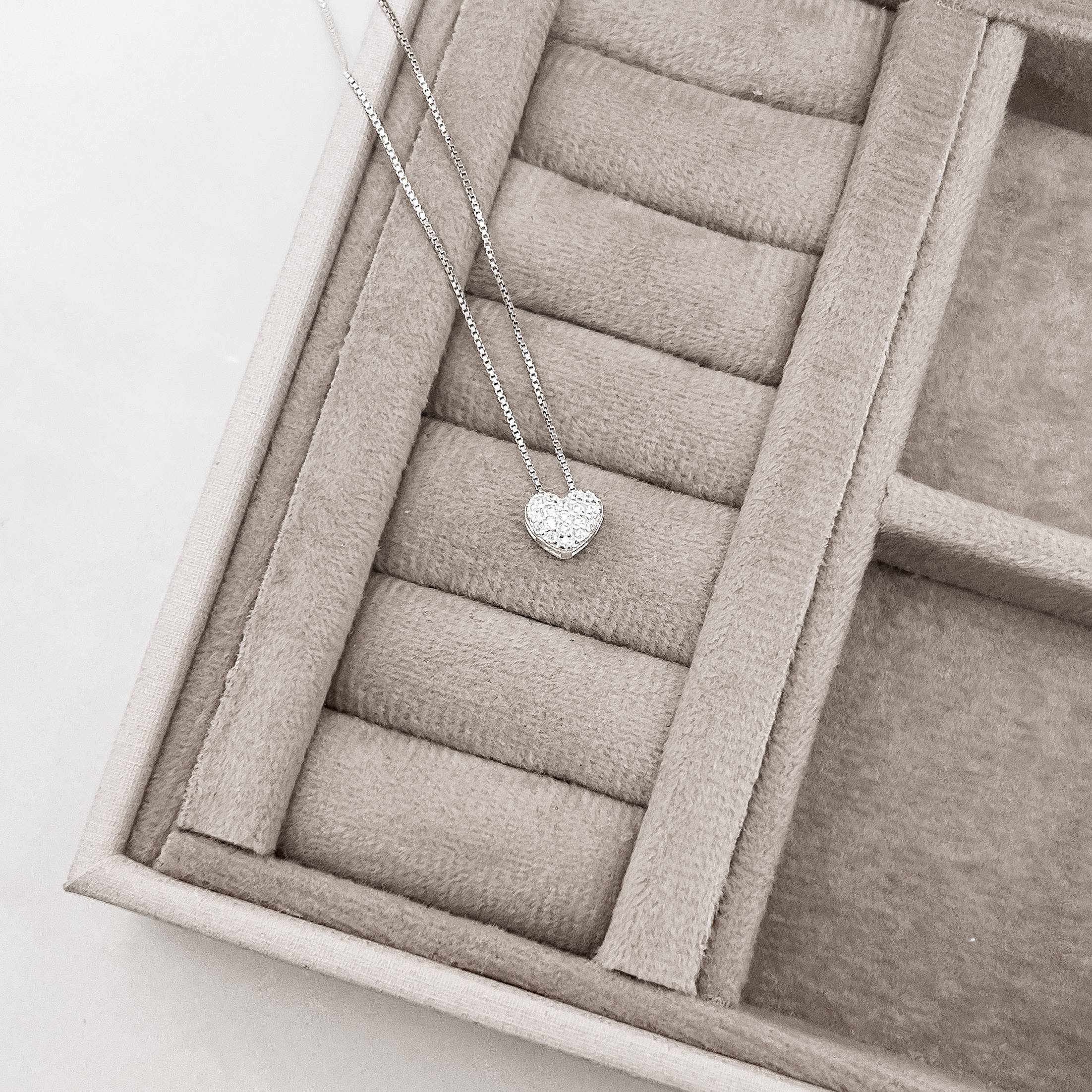 Imagem Secundária Colar coração cravejado passante 8mm 40cm