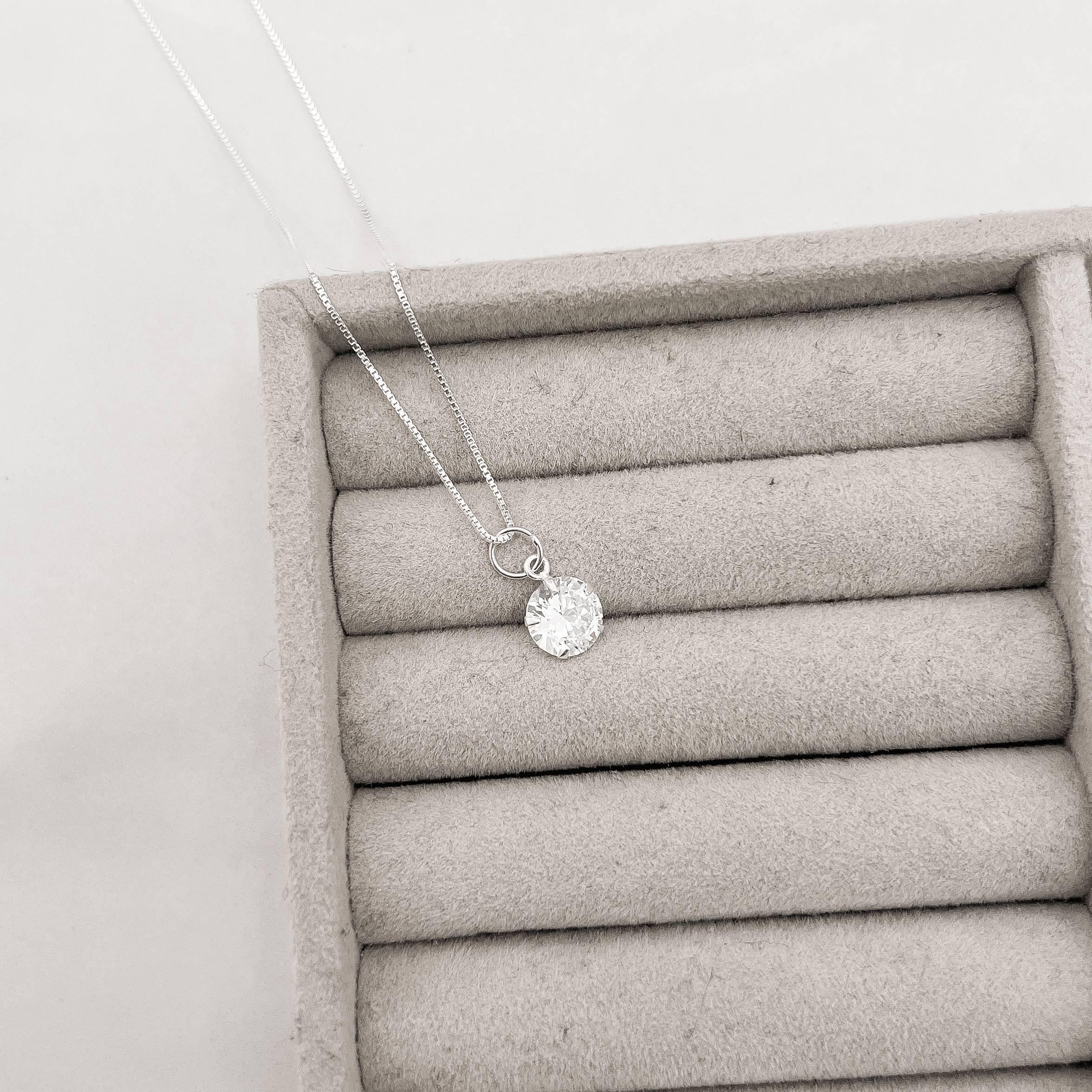 Imagem Secundária Colar pingente zircônia redonda cristal 8mm 45cm