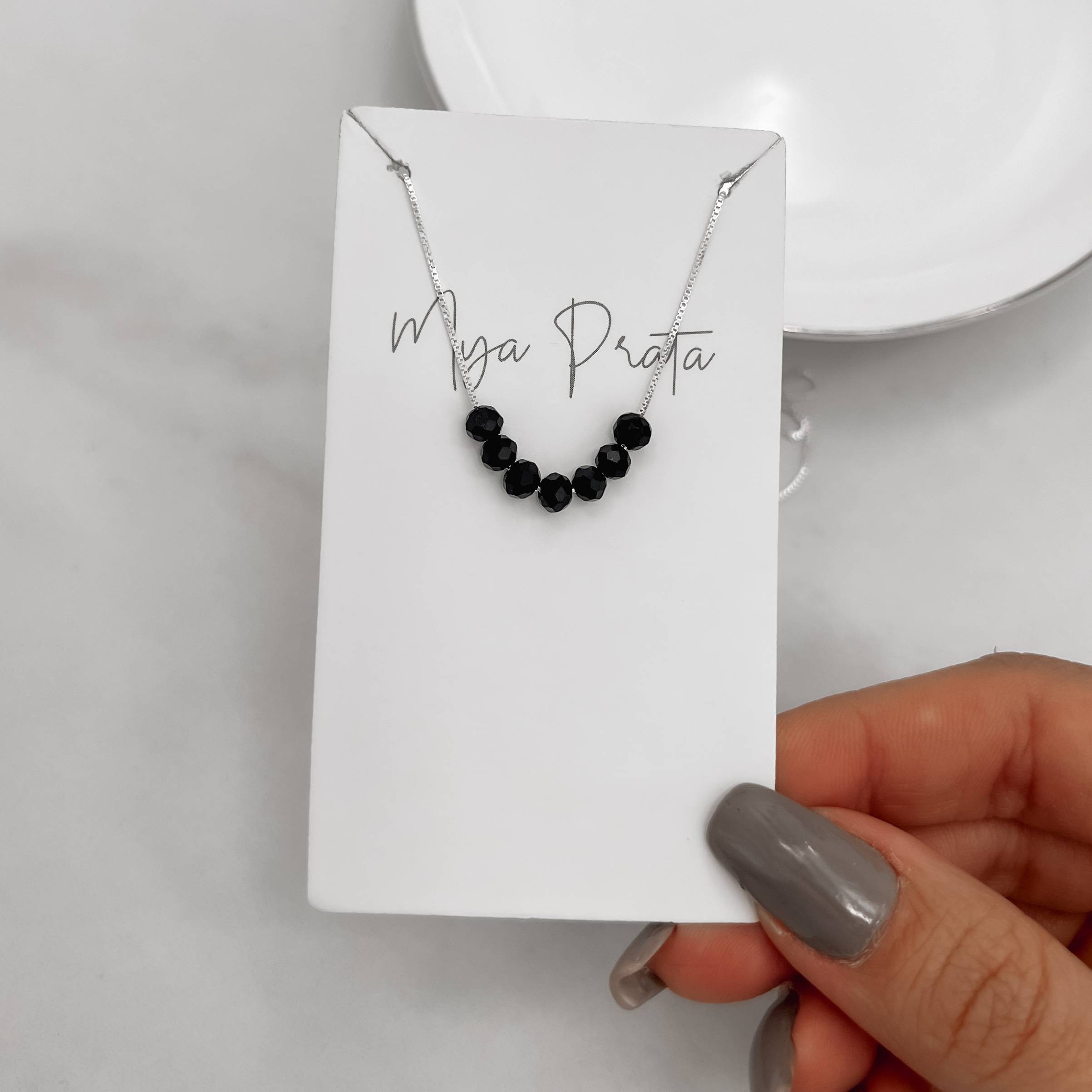 Imagem Secundária Colar cristal preto 4mm 45cm