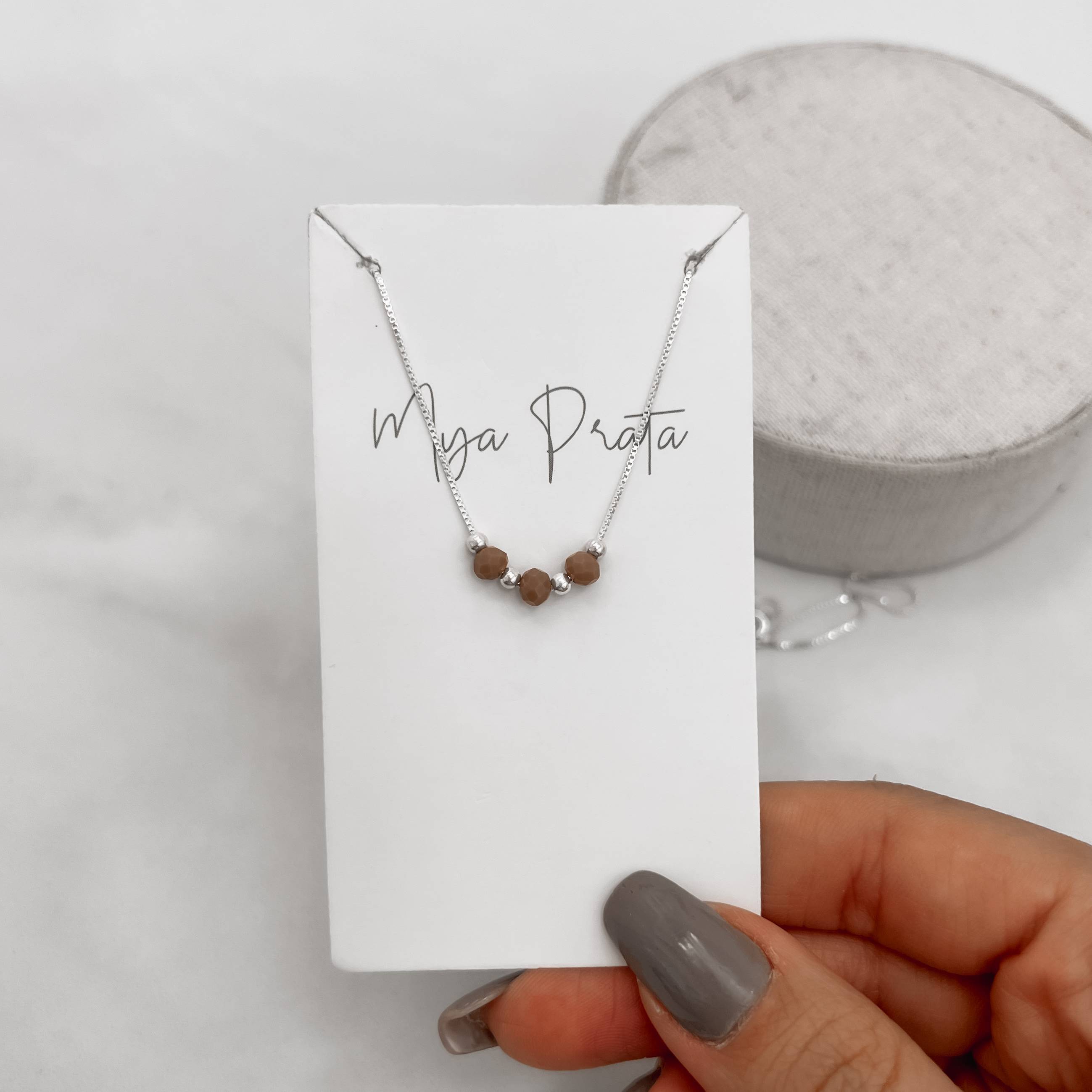 Imagem Secundária Colar cristal marrom claro 4mm com bolas 45cm