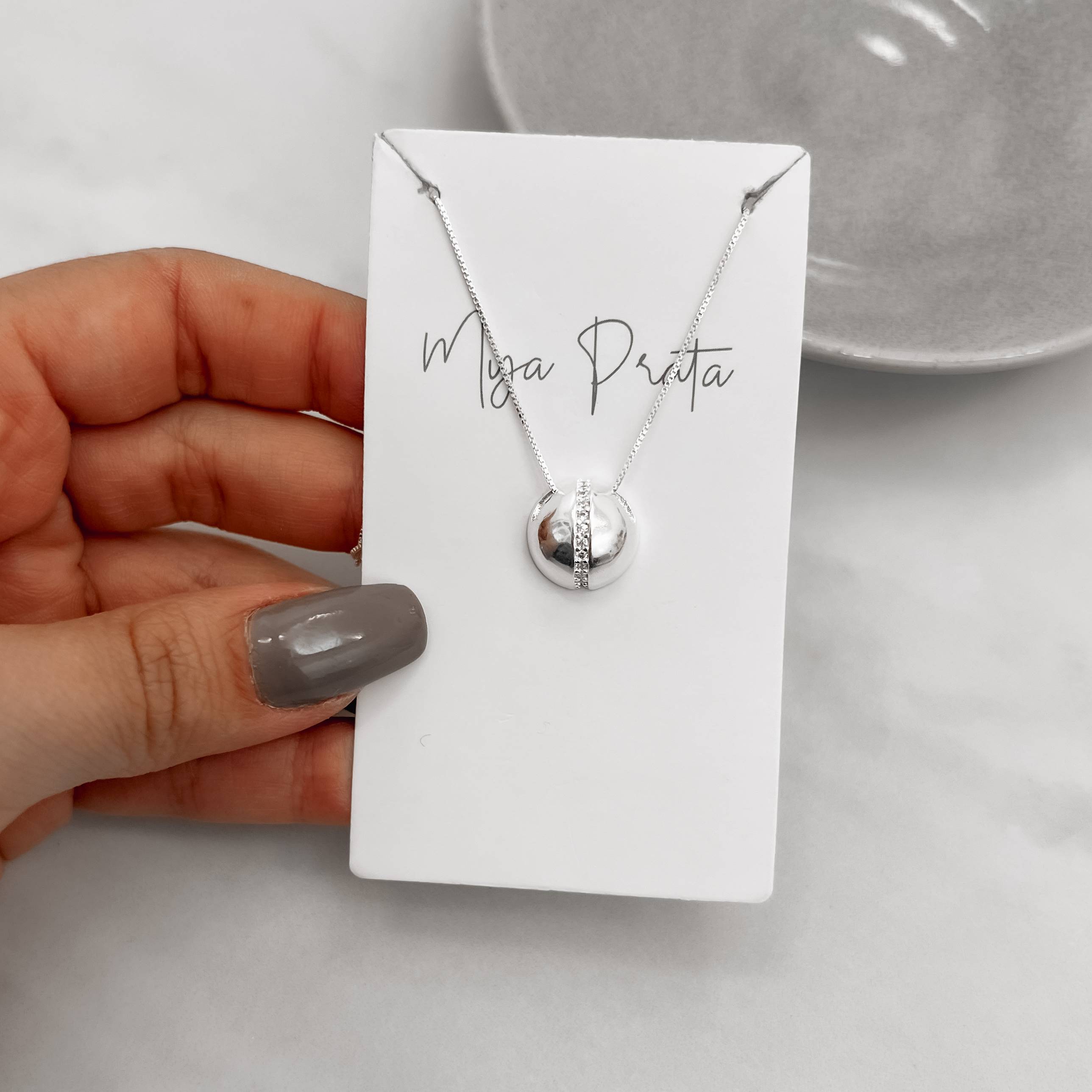 Colar redondo detalhe cravejado 13mm 45cm