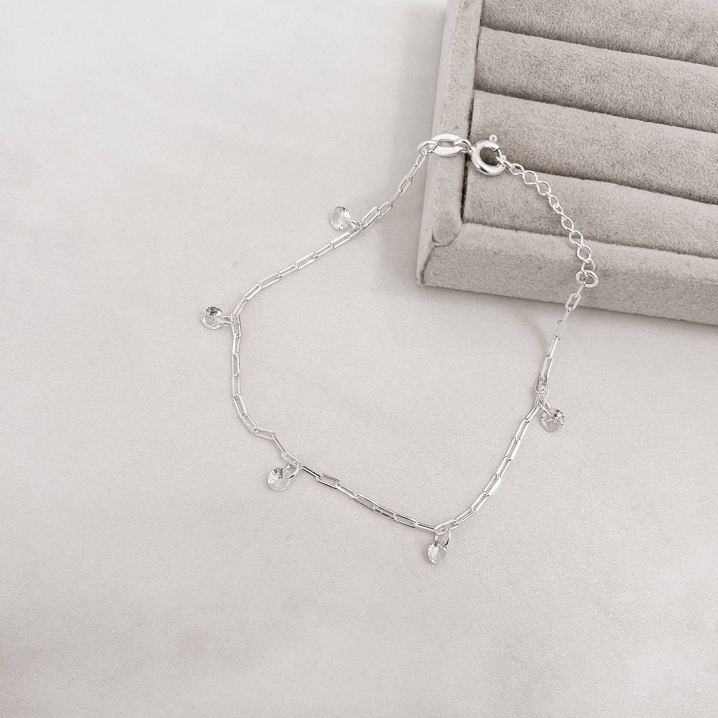 Pulseira pingentes zircônias 4mm