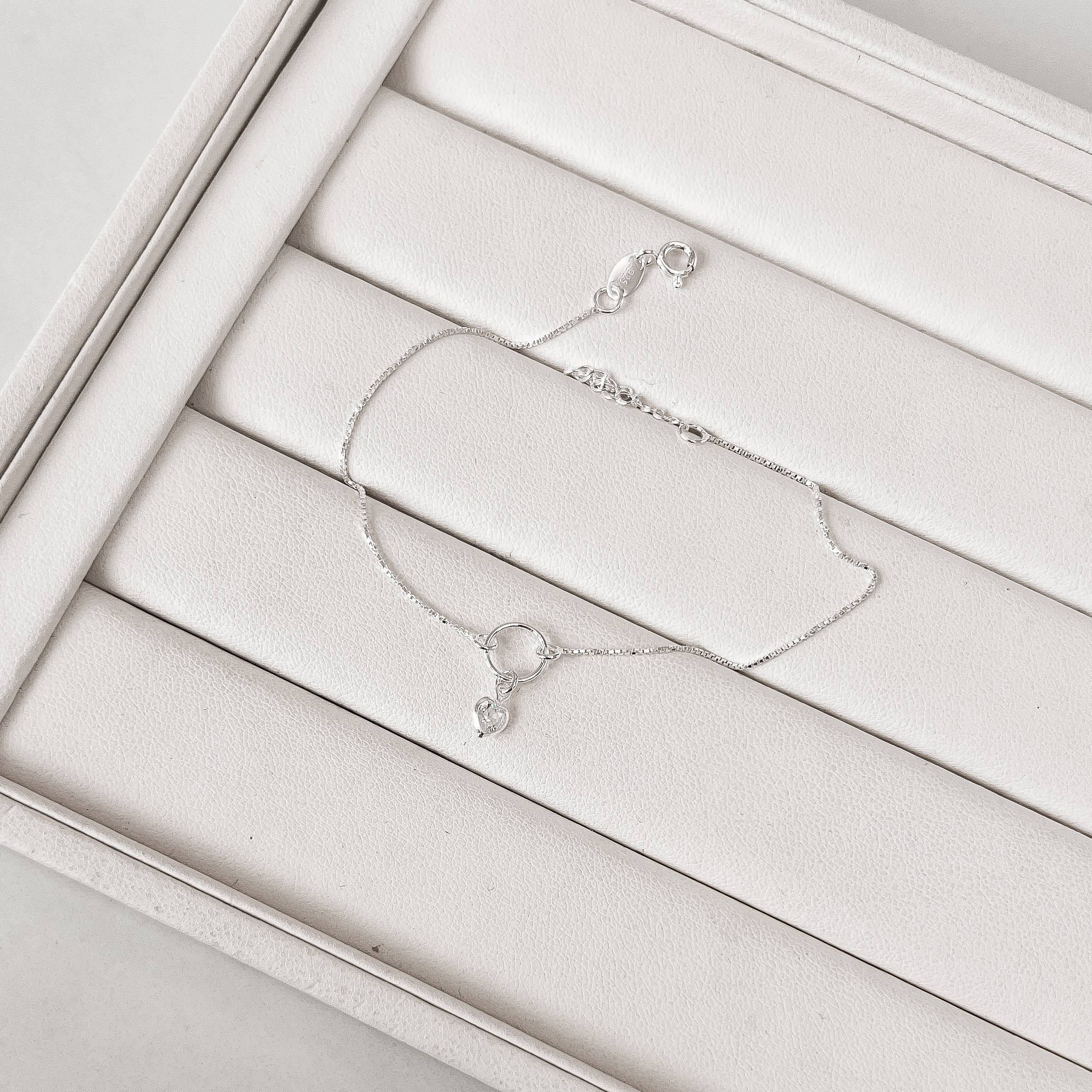 Pulseira entremeio círculo pingente zircônia coração 5mm