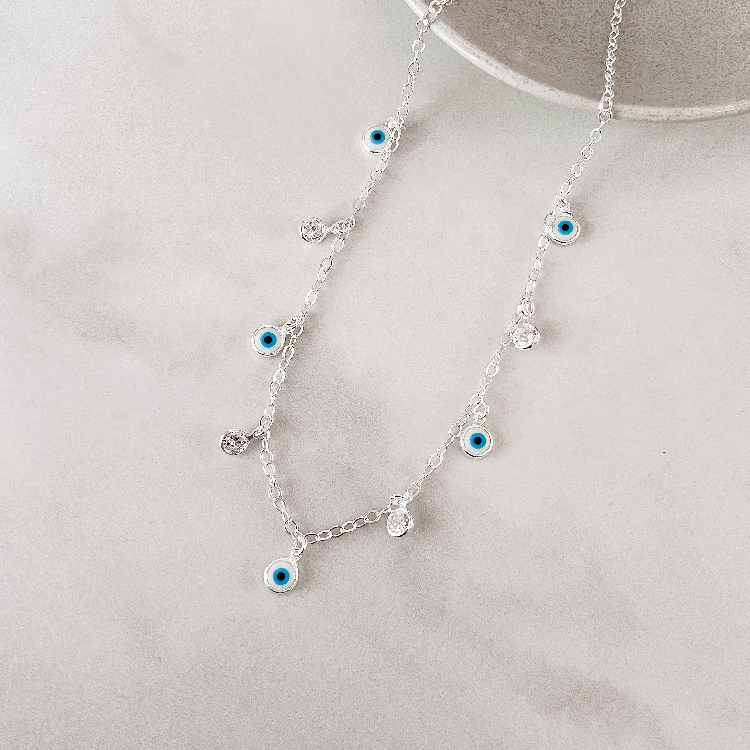 Imagem Choker pingentes olhos gregos e zircônias corrente cadeado