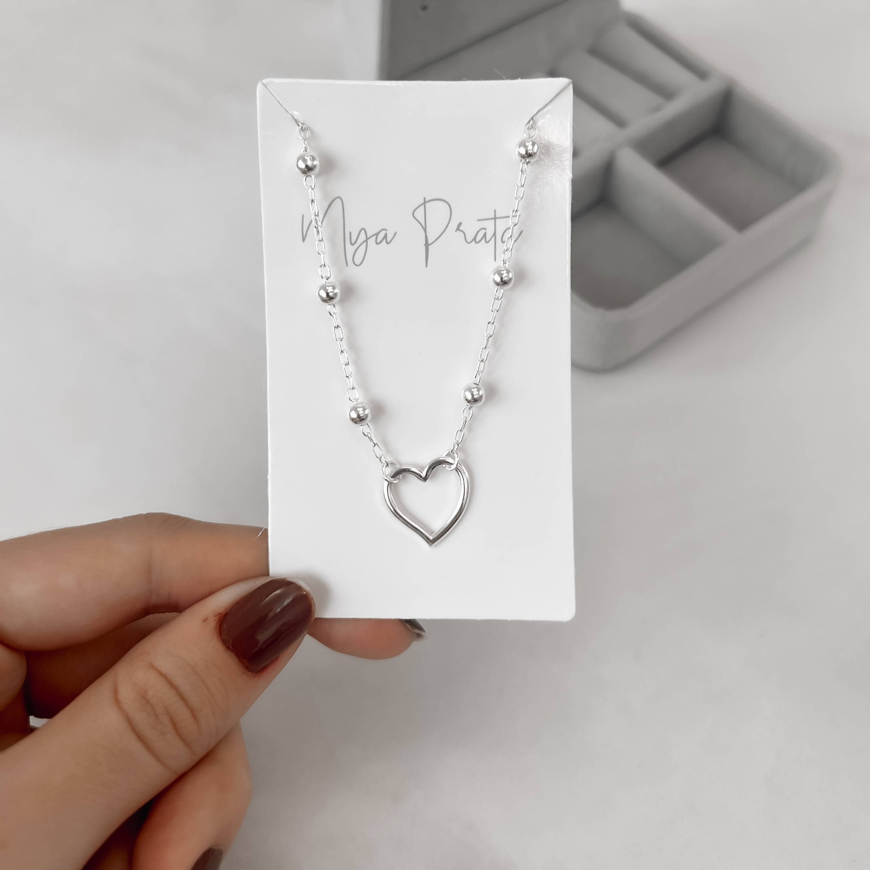 Imagem Secundária Choker entremeio bolas e coração vazado 14mm com extensor