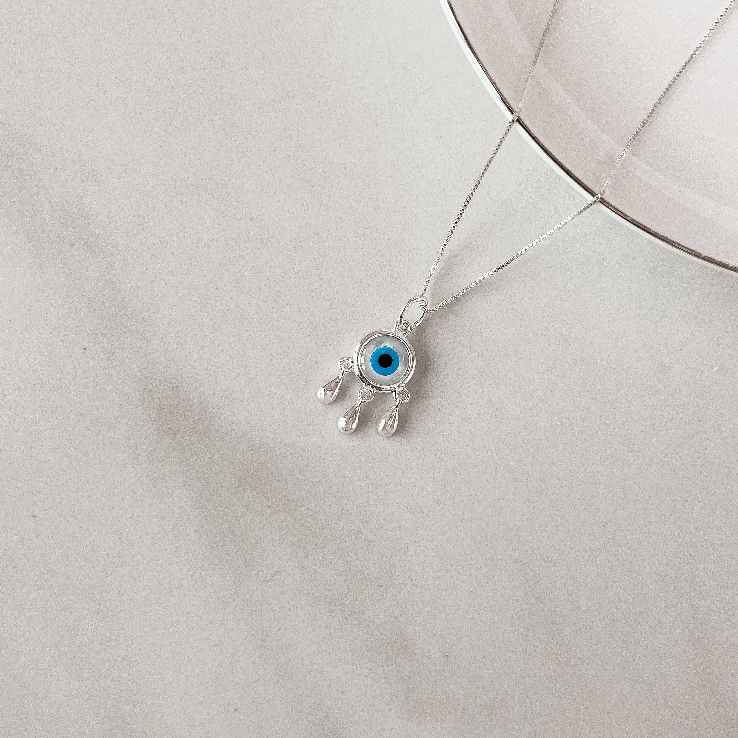 Imagem Secundária Colar pingente olho grego madrepérola 10mm 45cm