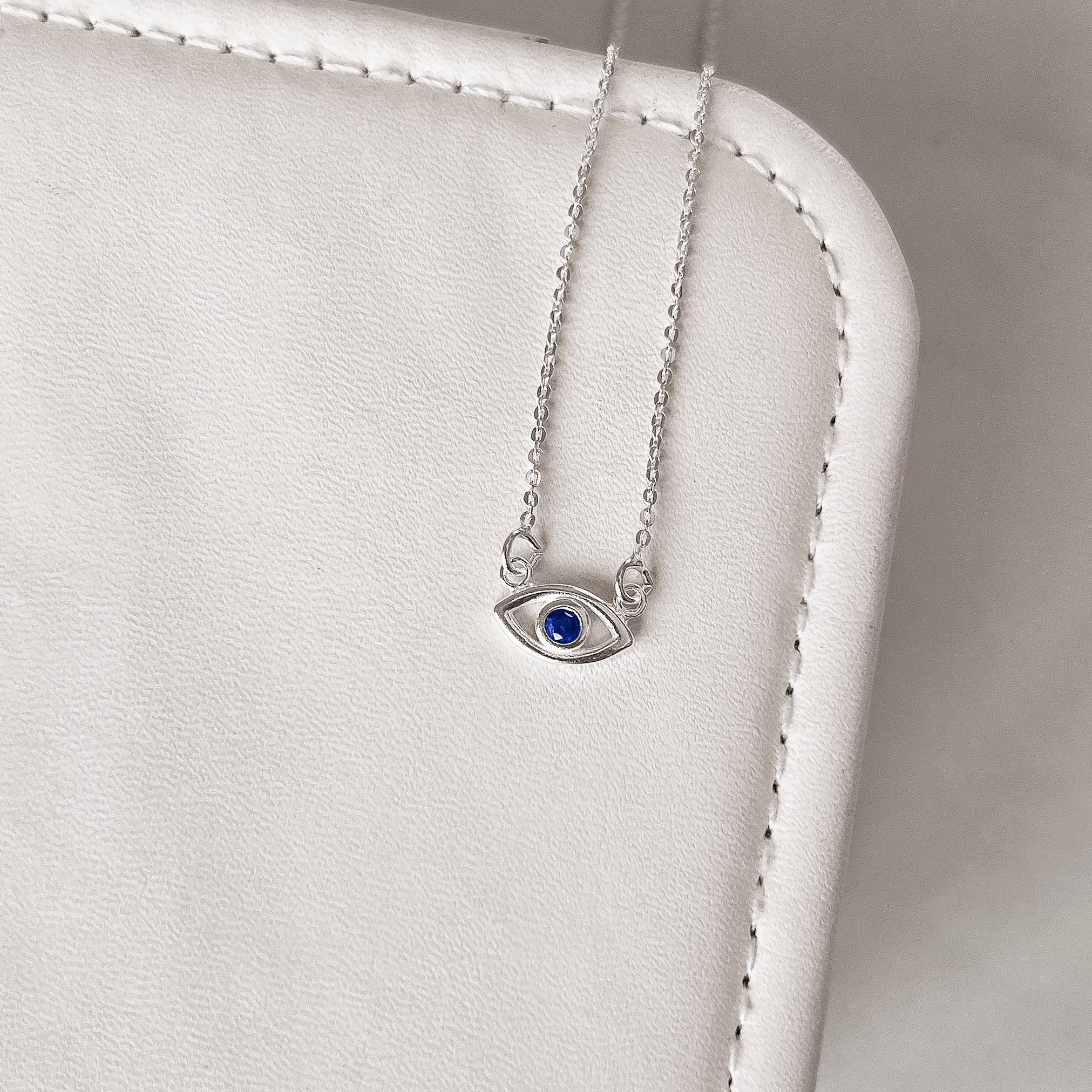 Imagem Colar olho com zircônia azul 12mm corrente cadeado 40cm com alongadora