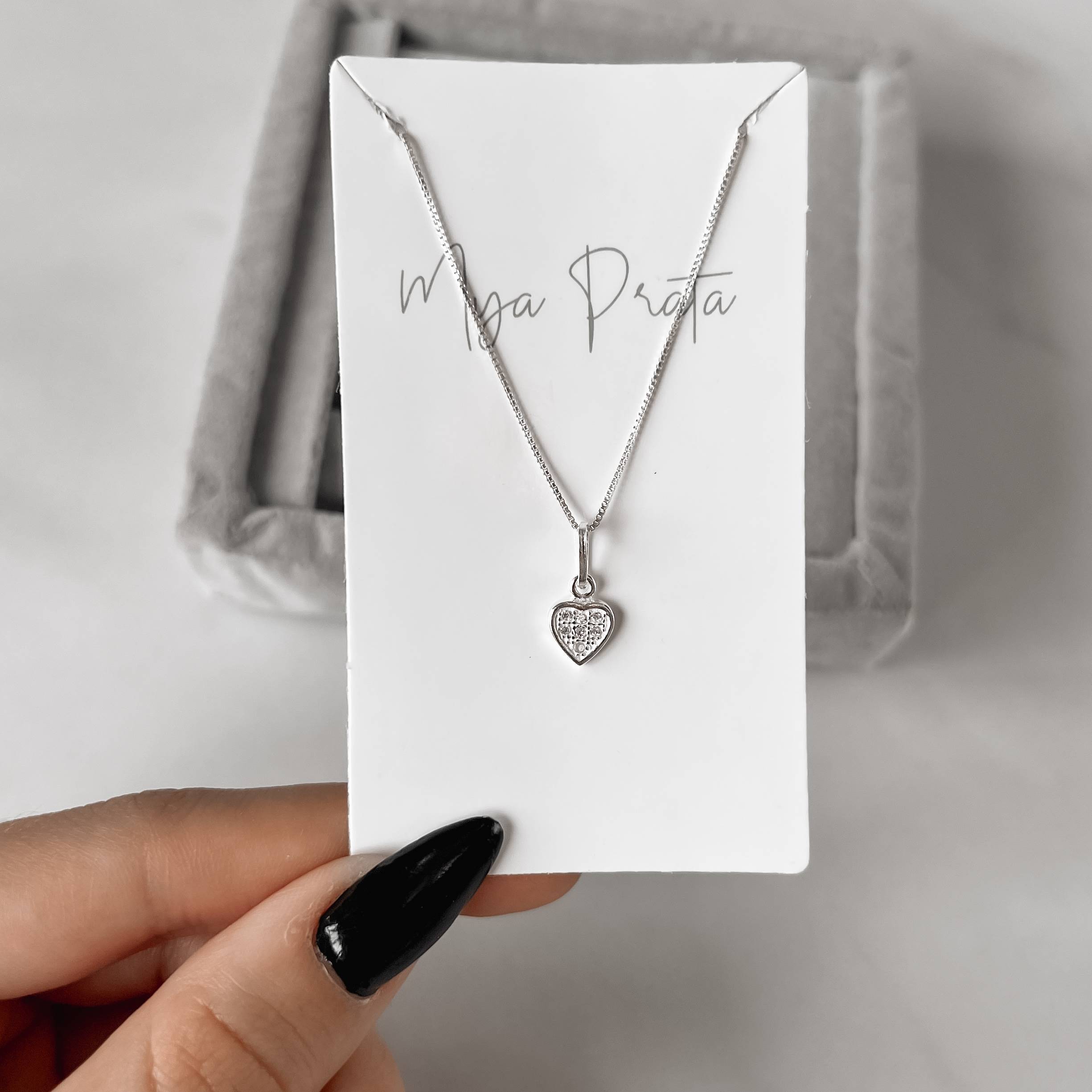 Imagem Colar pingente coração cravejado 7mm 40cm