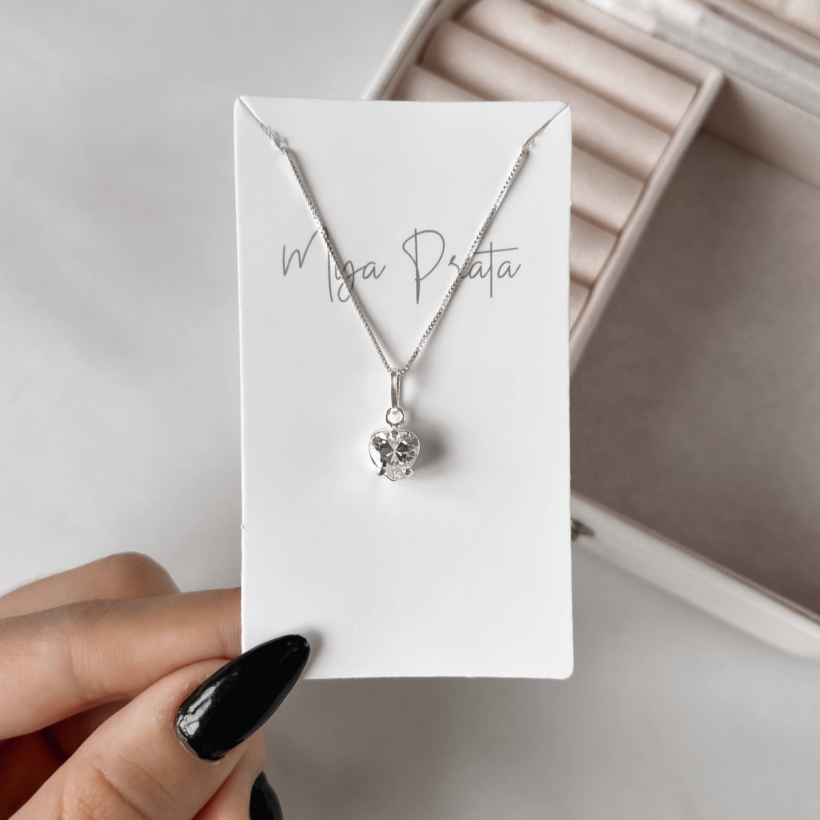 Imagem Secundária Colar pingente zircônia coração cristal 5mm 45cm