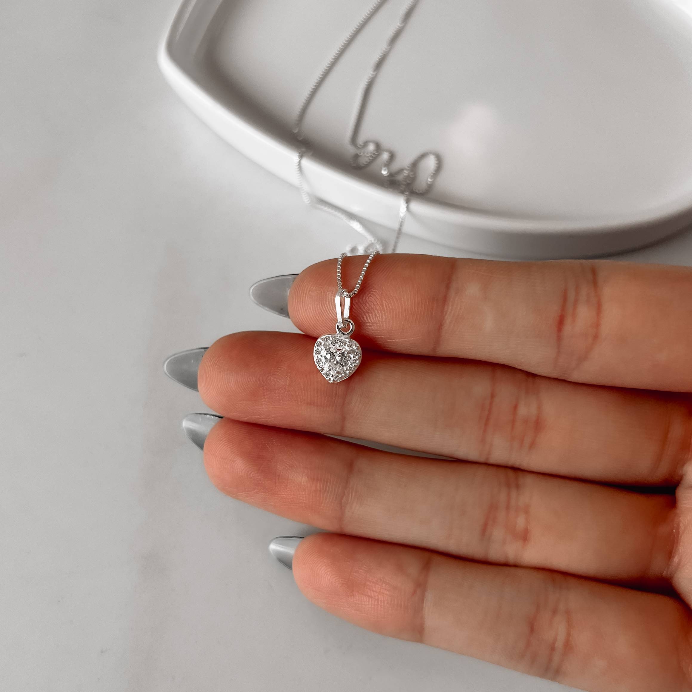 Imagem Secundária Colar pingente zircônia coração com cravejado 8mm 45cm