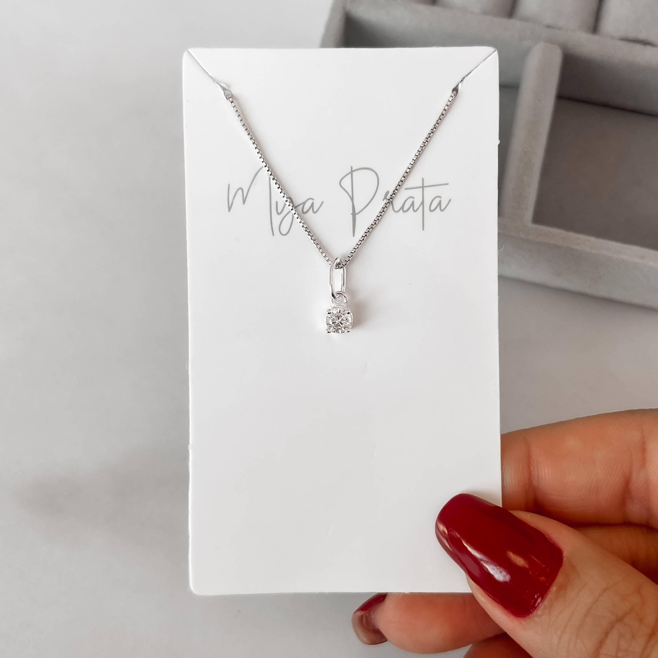 Imagem Secundária Colar pingente zircônia 4mm 40cm