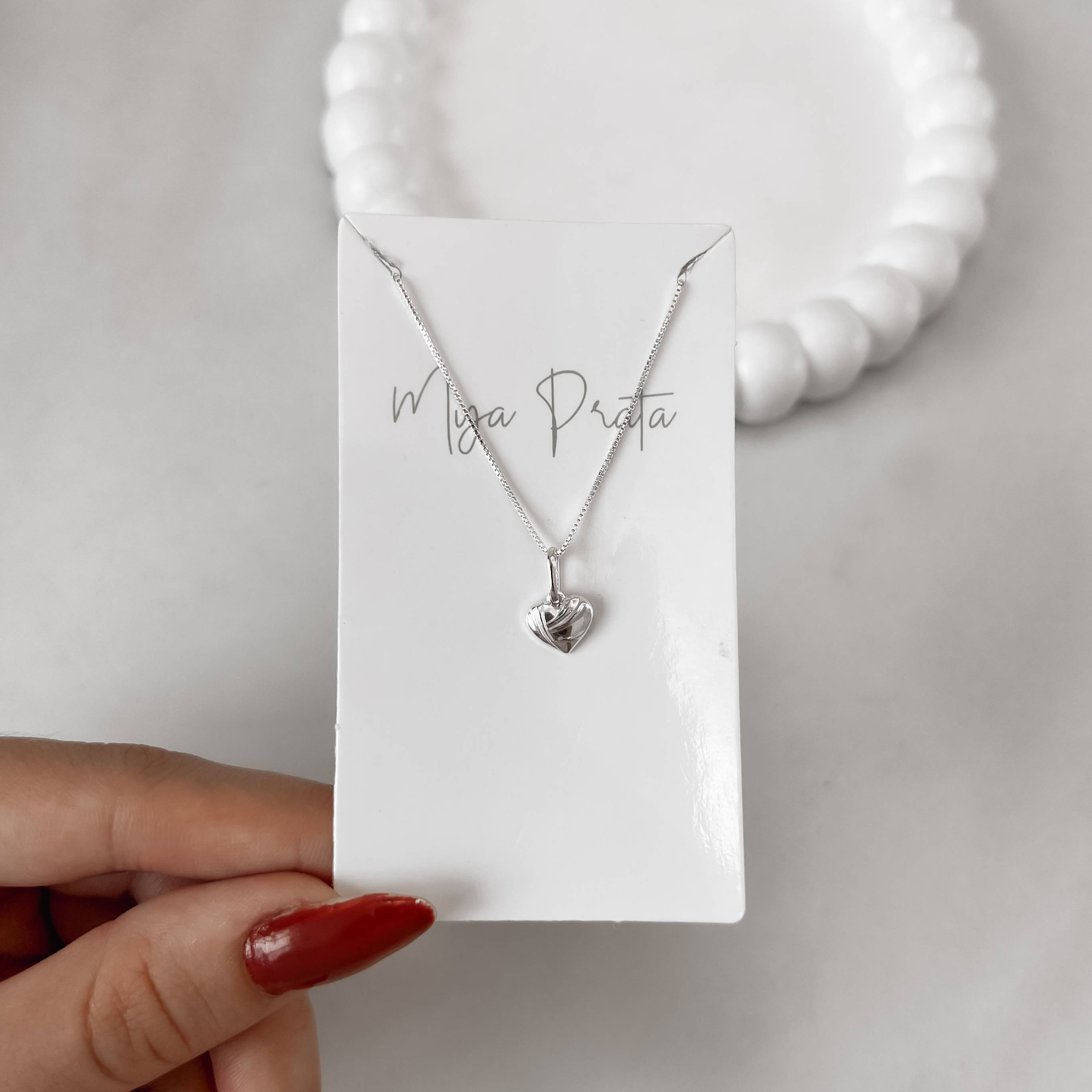 Imagem Secundária Colar pingente coração desenhado 8mm 40cm