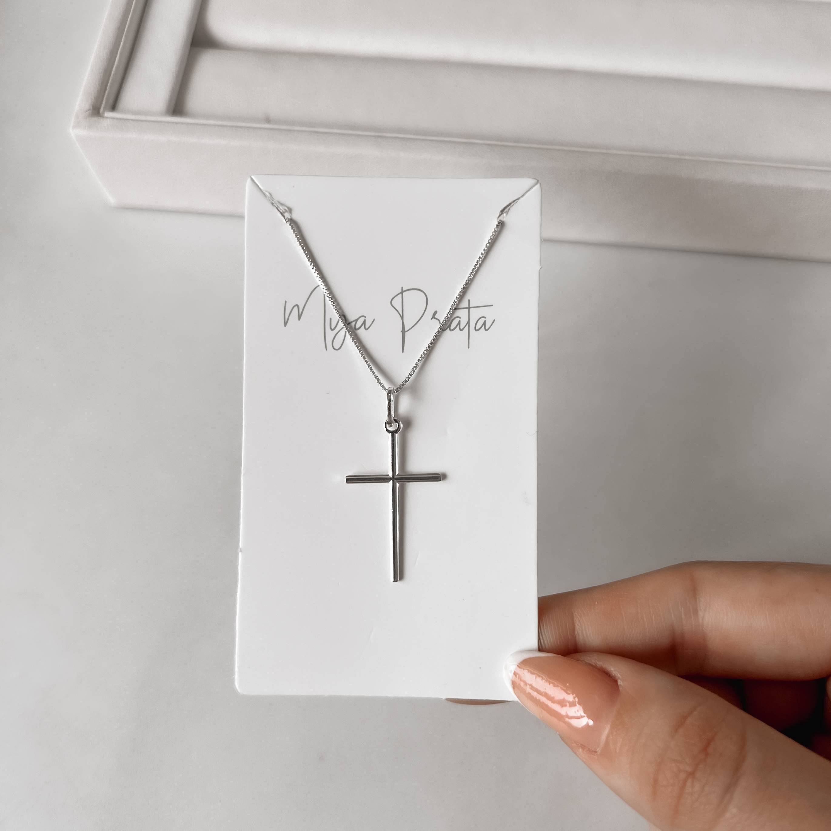 Imagem Colar pingente cruz palito 25mm 45cm