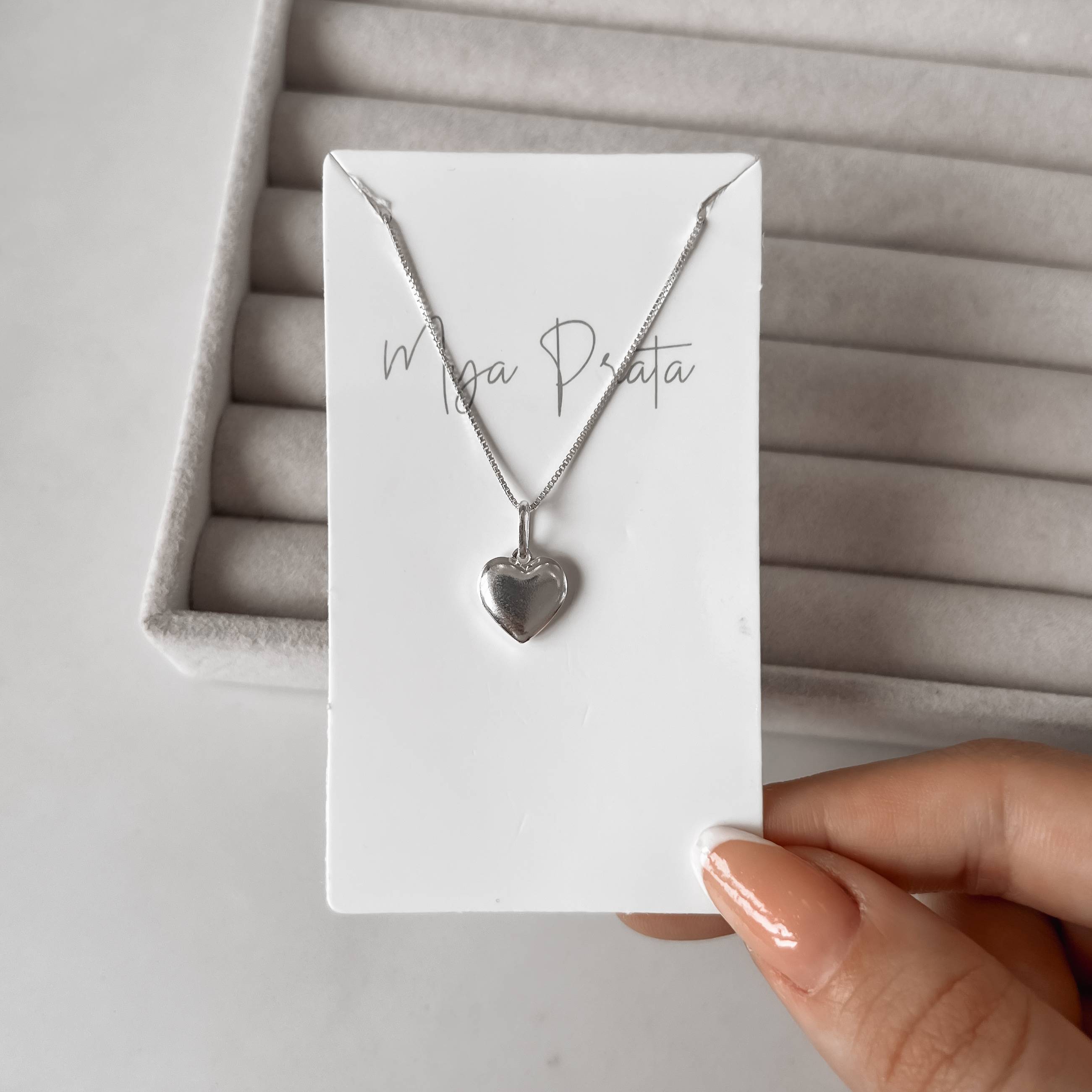 Imagem Colar pingente coração liso 10mm 40cm