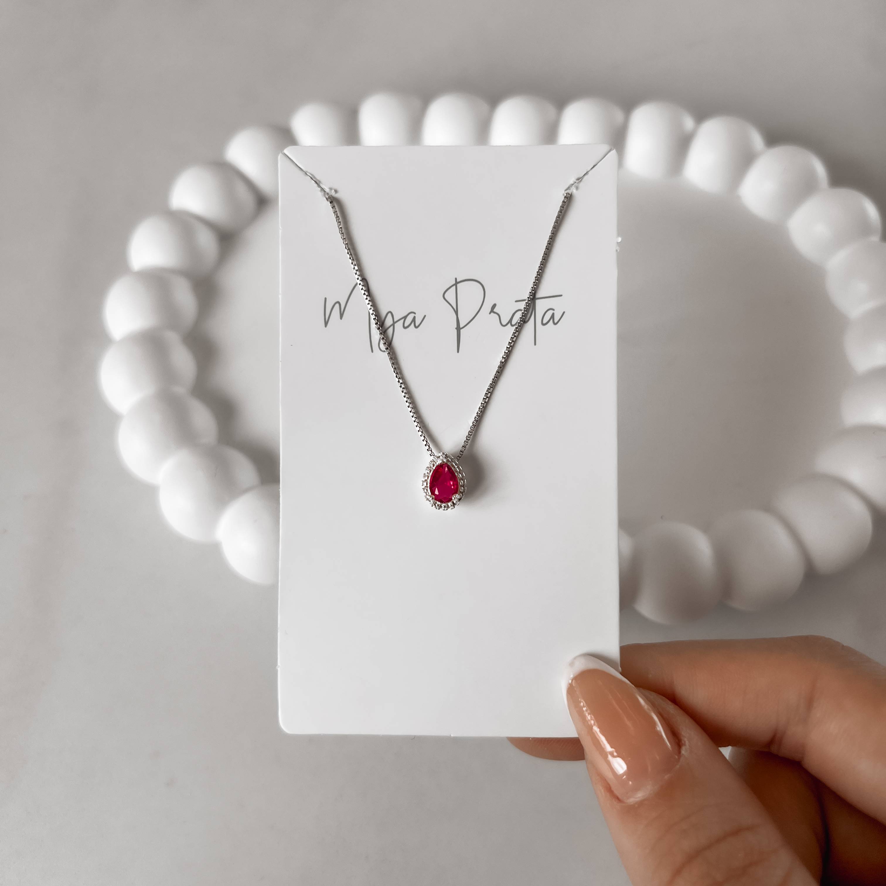 Imagem Colar zircônia gota cereja com cravejado 8mm 40cm