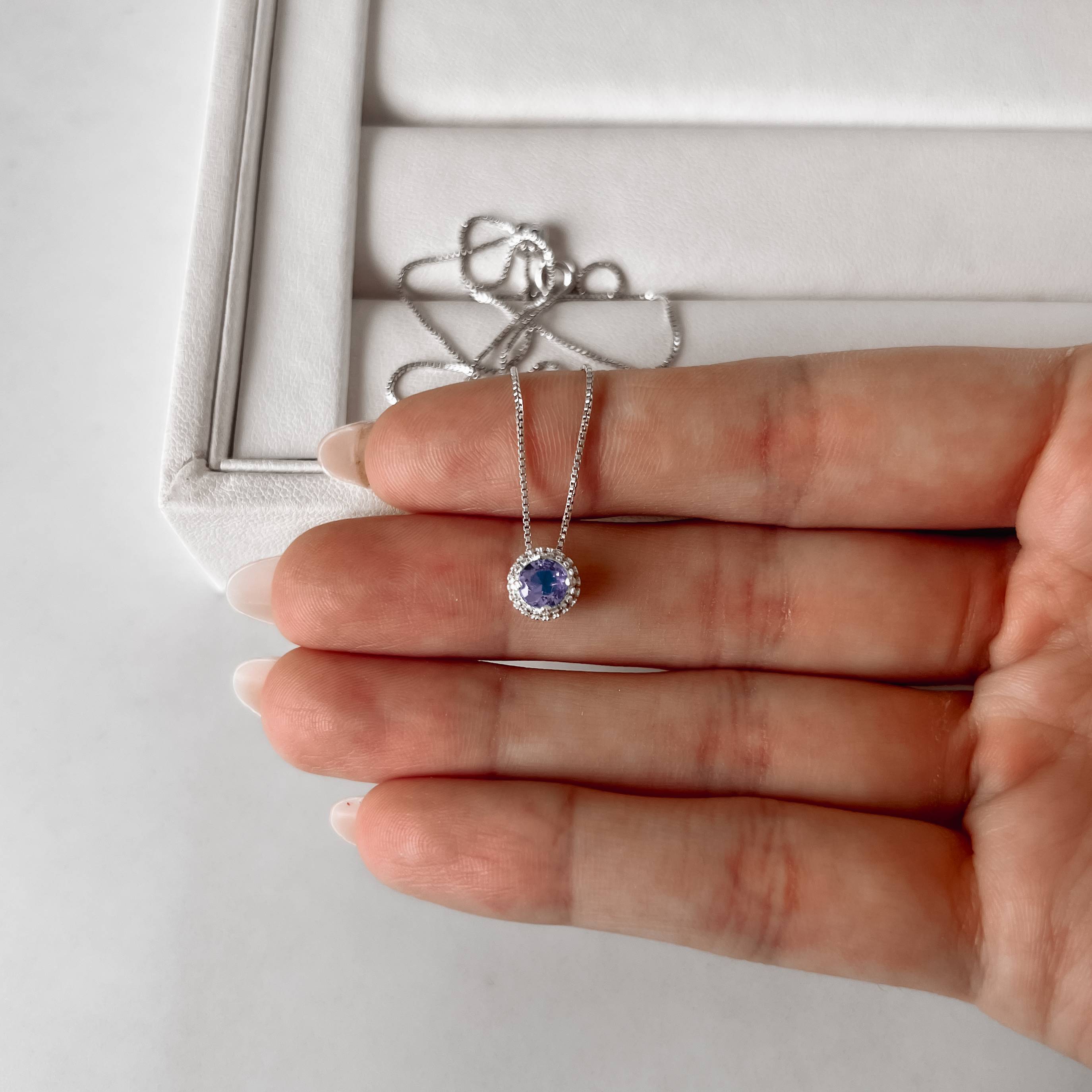 Imagem Secundária Colar zircônia redonda lilás com cravejado 7mm 40cm