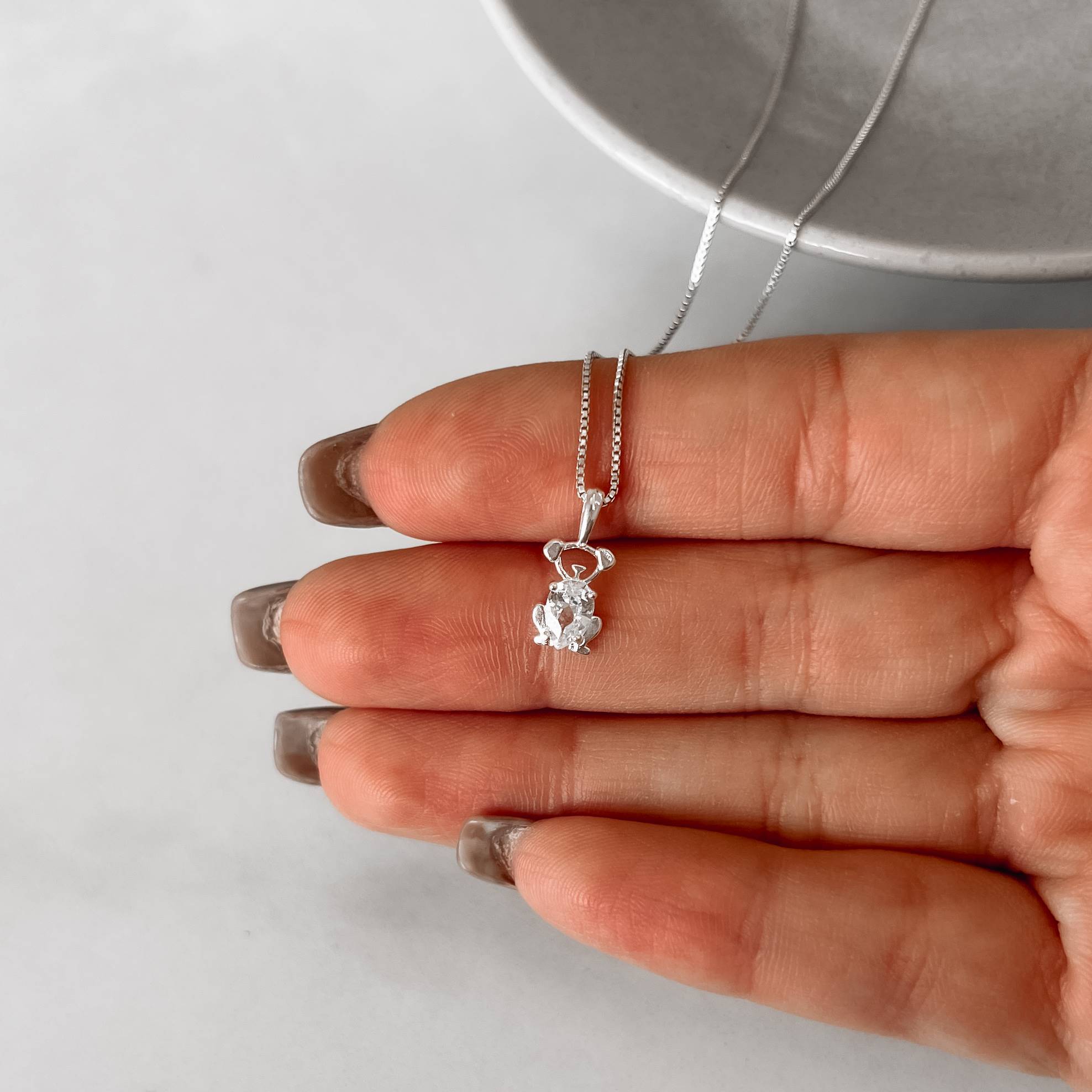 Imagem Secundária Colar pingente cachorro com zircônia gota cristal 10mm 45cm