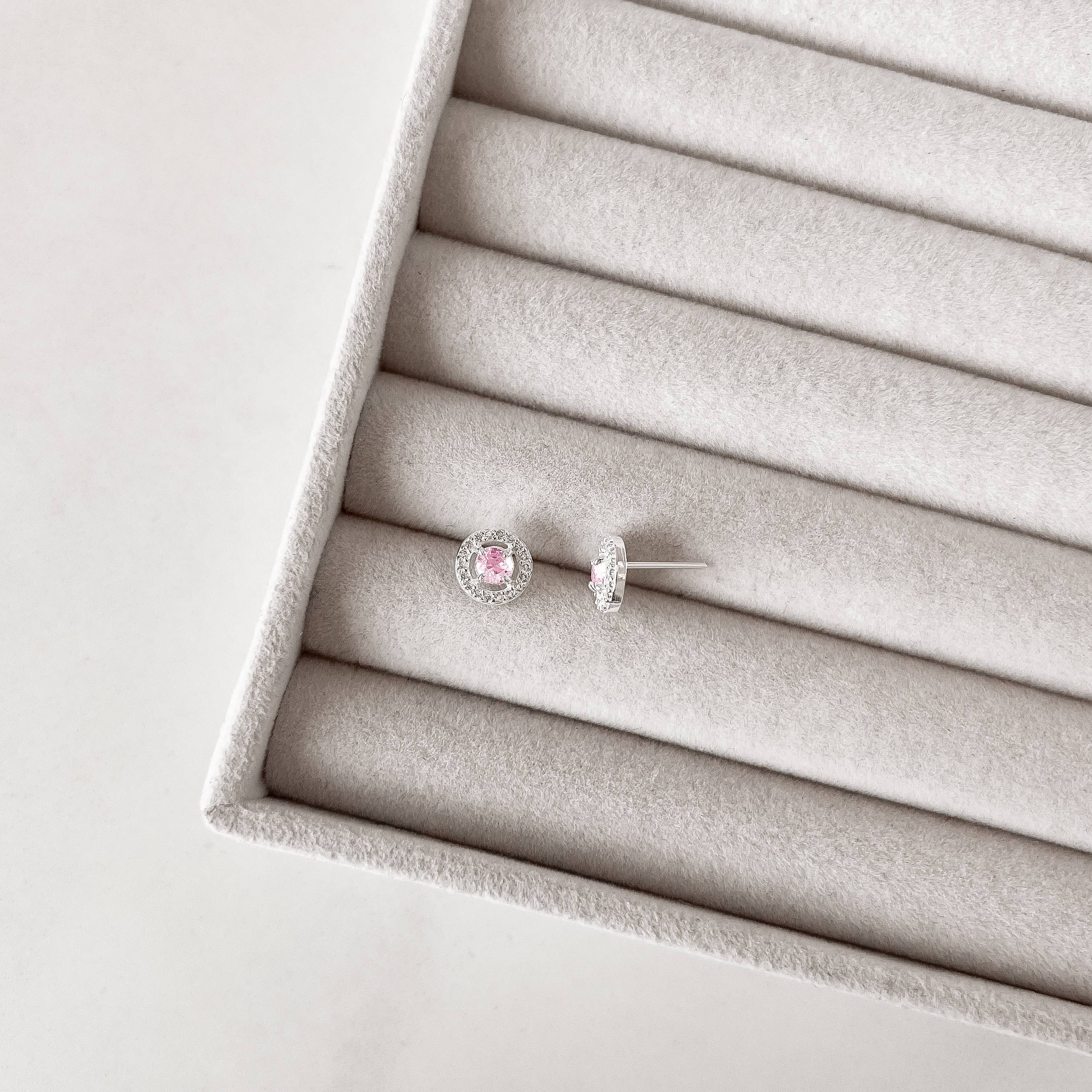 Imagem Secundária Brinco zircônia redonda rosa com cravejado 9mm