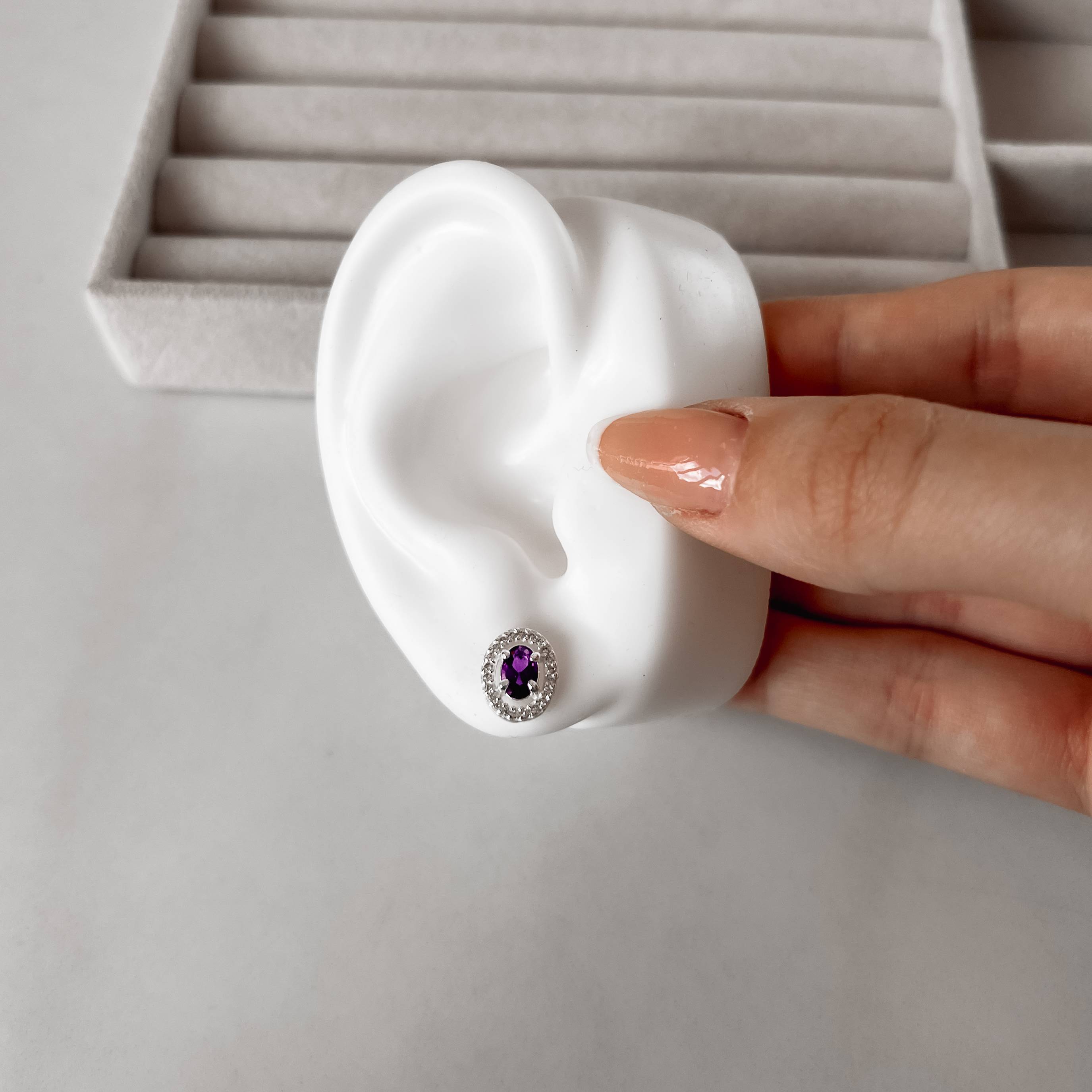 Imagem Secundária Brinco zircônia oval ametista com cravejado 11mm