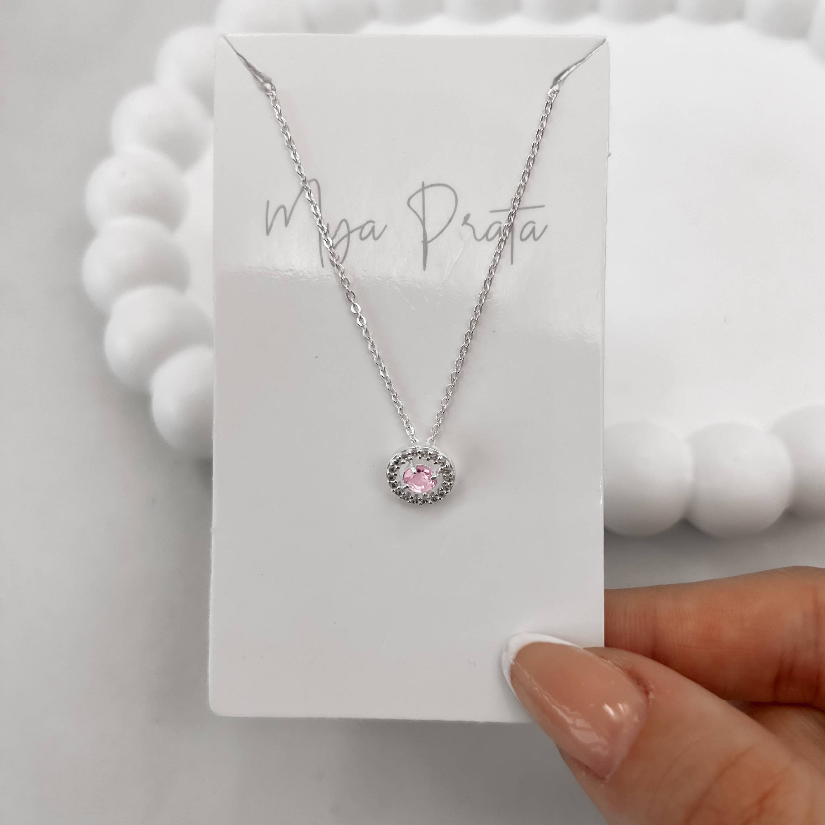 Imagem Secundária Colar zircônia redonda rosa com cravejado 9mm corrente cadeadinho 45cm