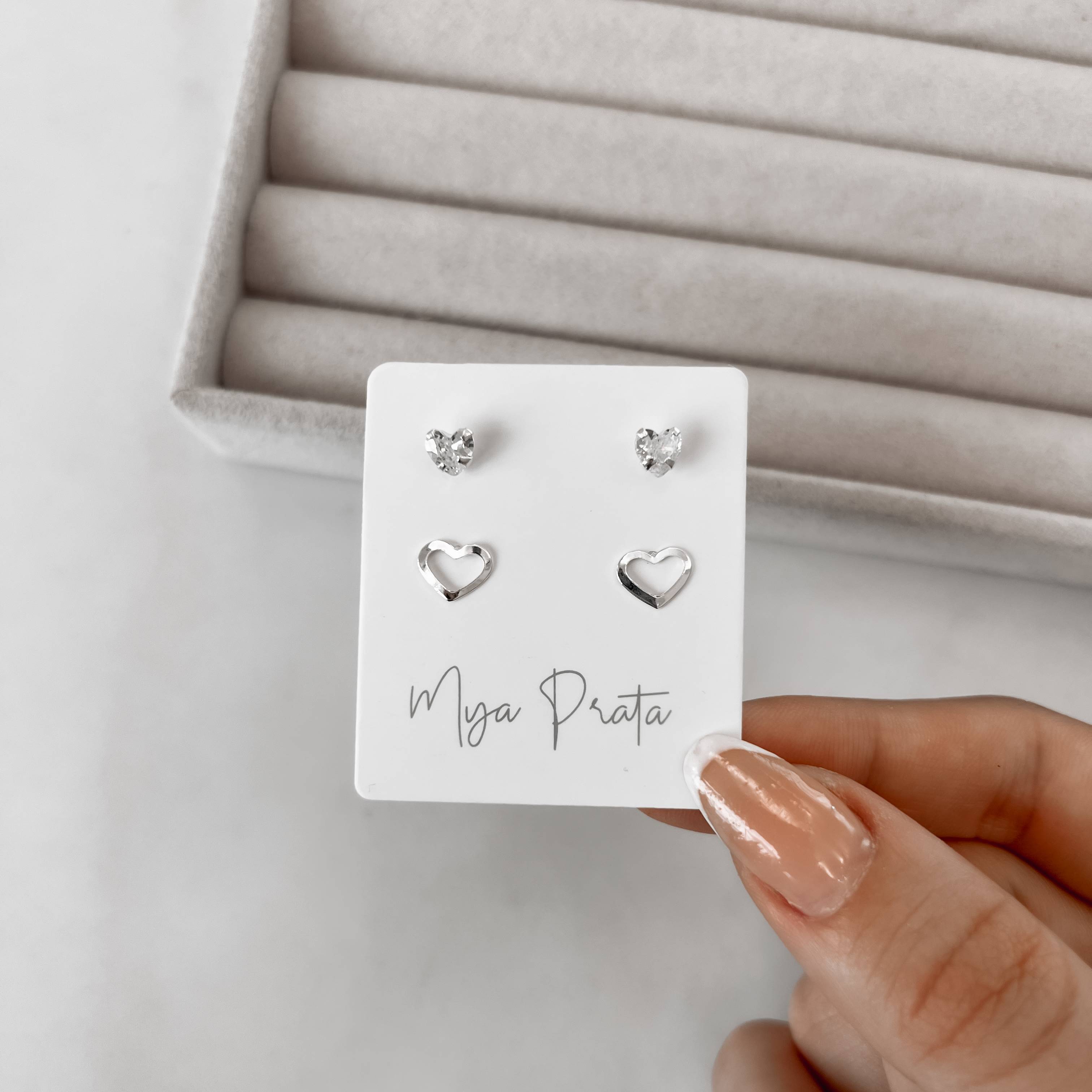 Dupla zircônia coração 5mm e coração vazado 8mm