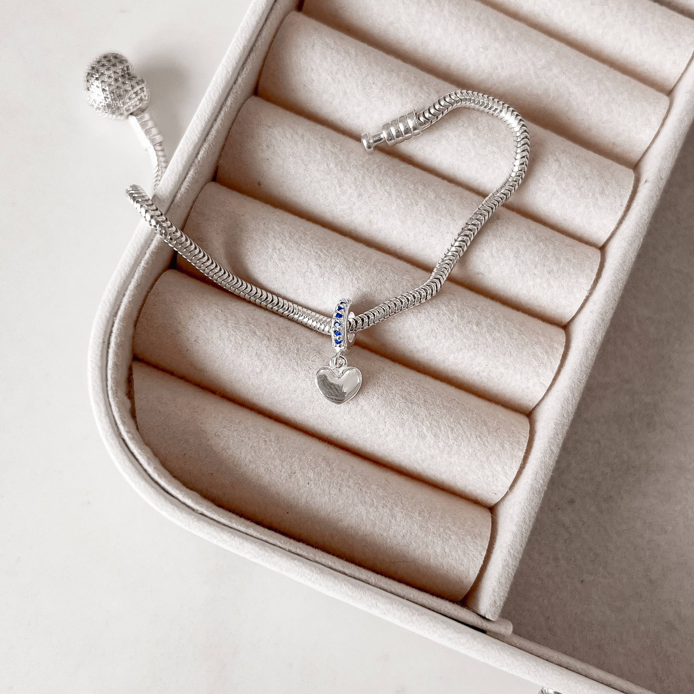 Imagem Secundária Berloque pingente coração 7mm elo cravejado azul