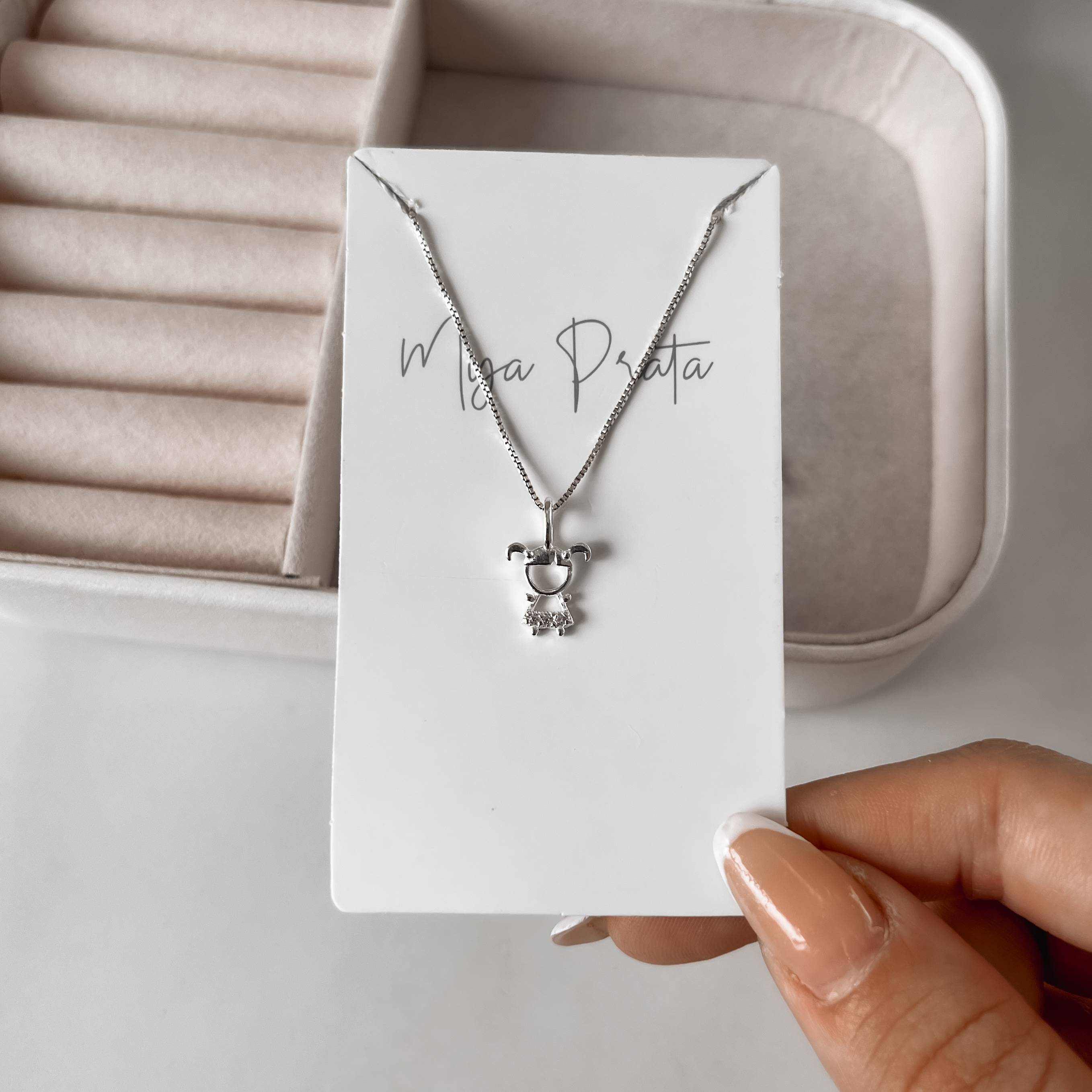 Imagem Colar pingente menina com cravejado 11mm 45cm