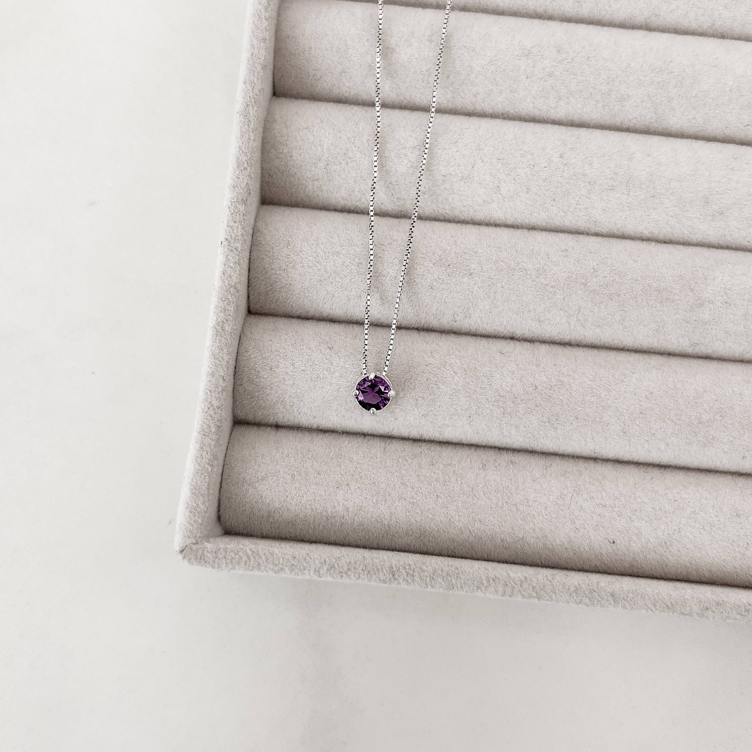 Colar zircônia redonda ametista 5mm 40cm