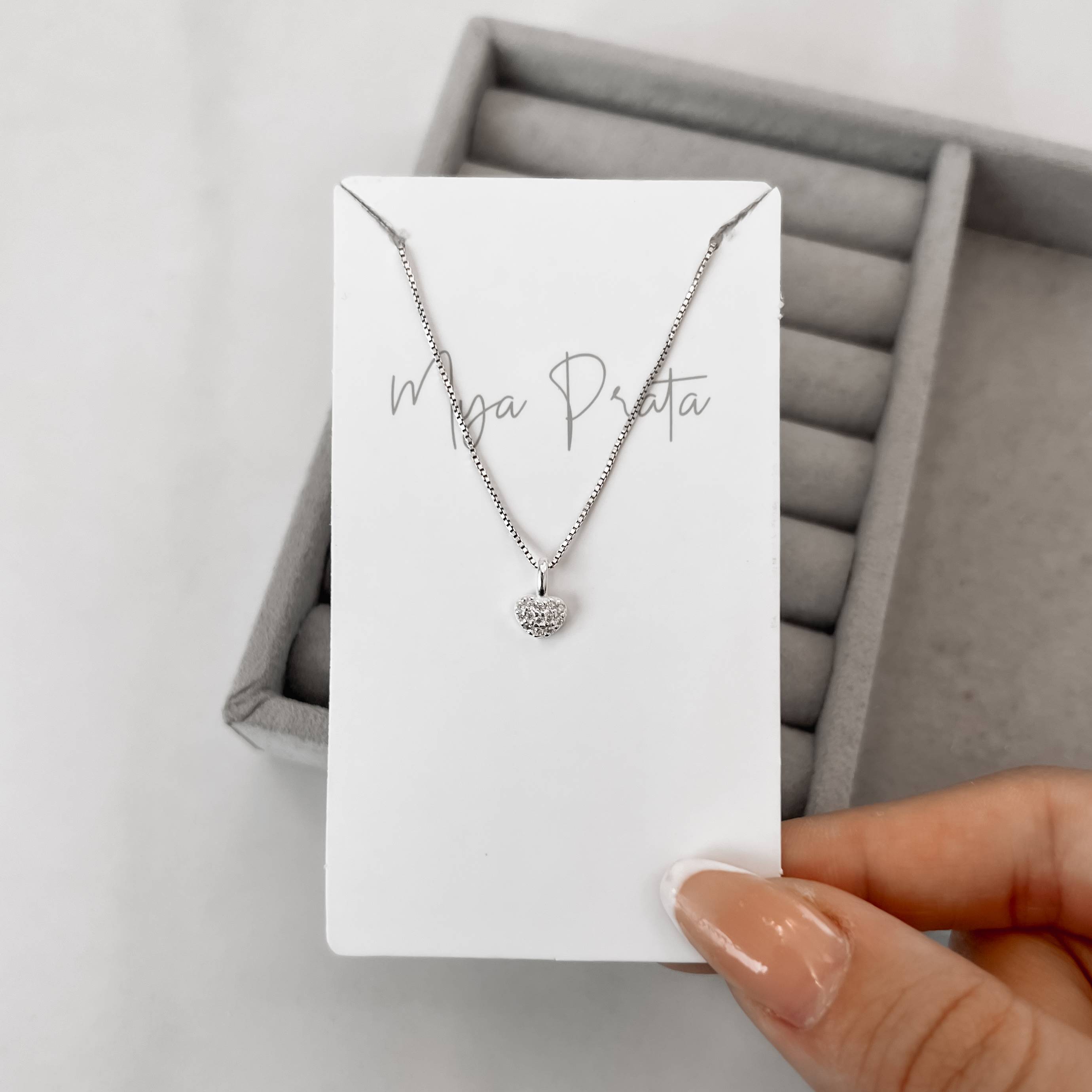 Imagem Colar pingente coração todo cravejado 6mm 40cm