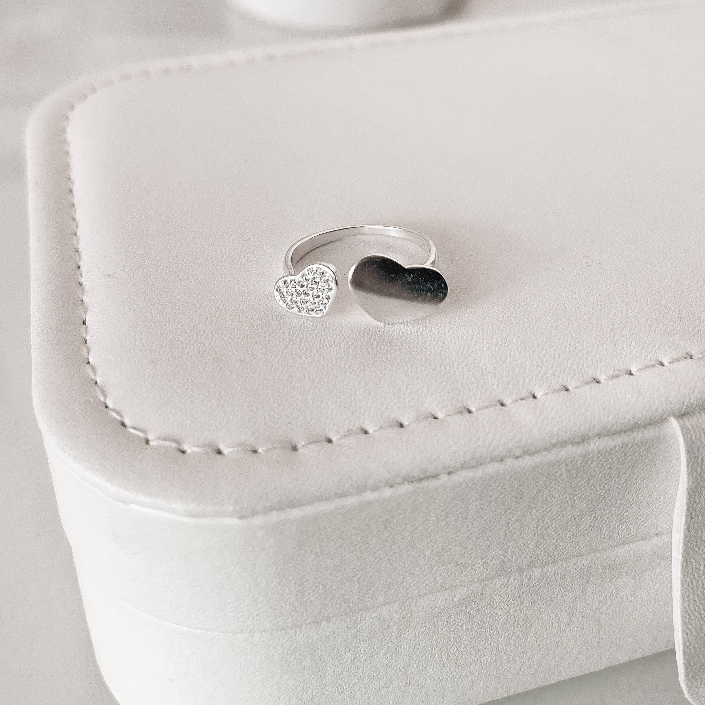 Imagem Secundária Anel aberto coração liso e cravejado