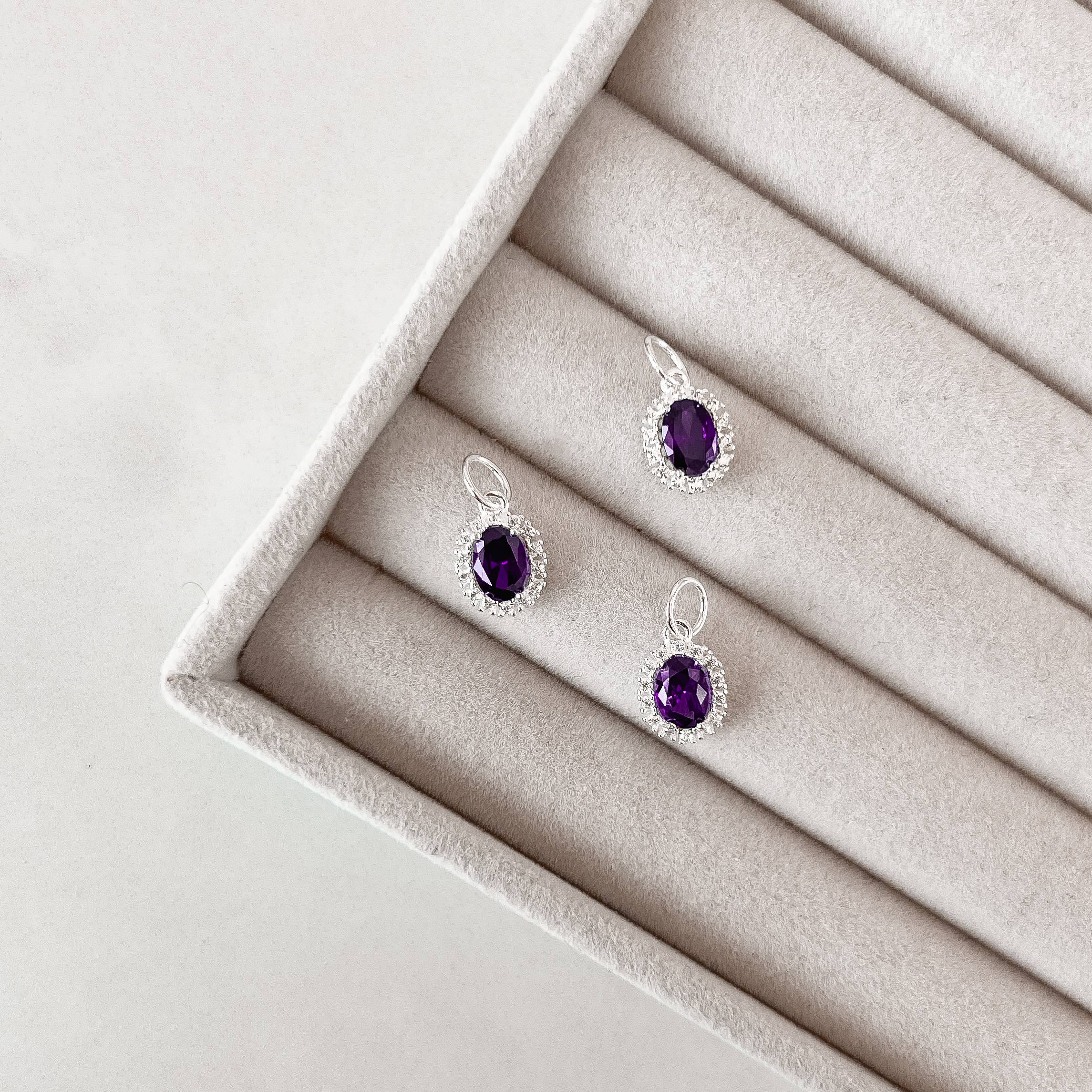 Imagem Secundária Pingente zircônia oval ametista com cravejado 10mm