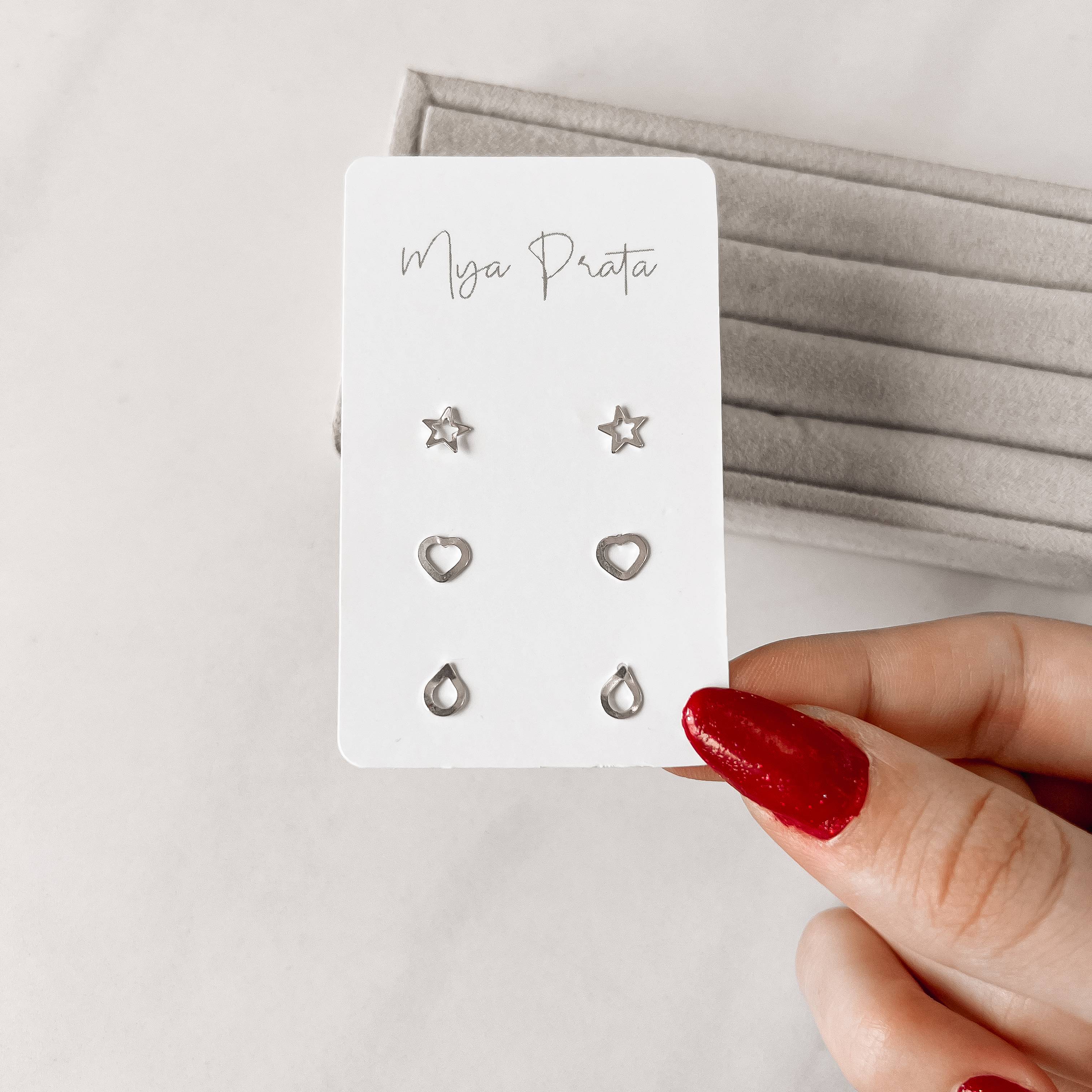 Imagem Secundária Trio estrela, coração e gota vazada 6mm