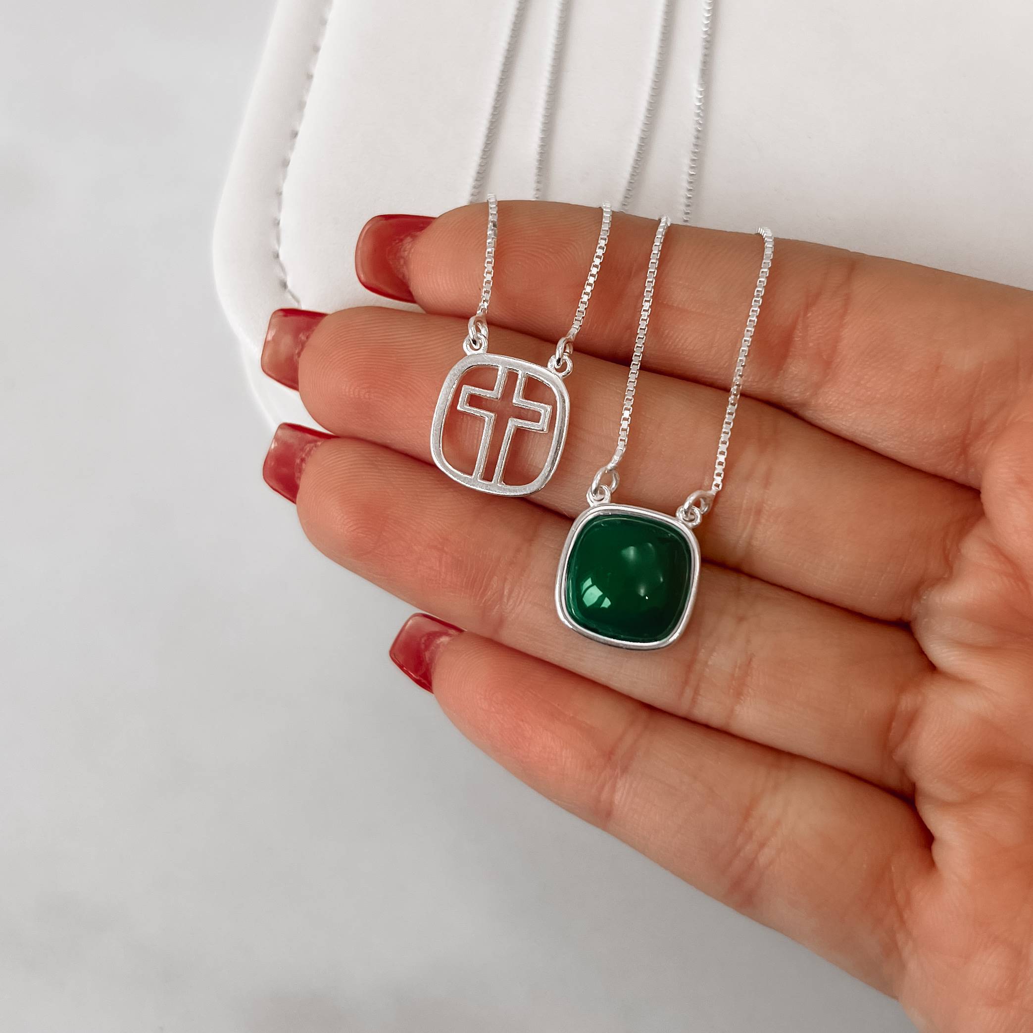 Imagem Secundária Escapulário cruz e pedra ágata verde v15 60cm
