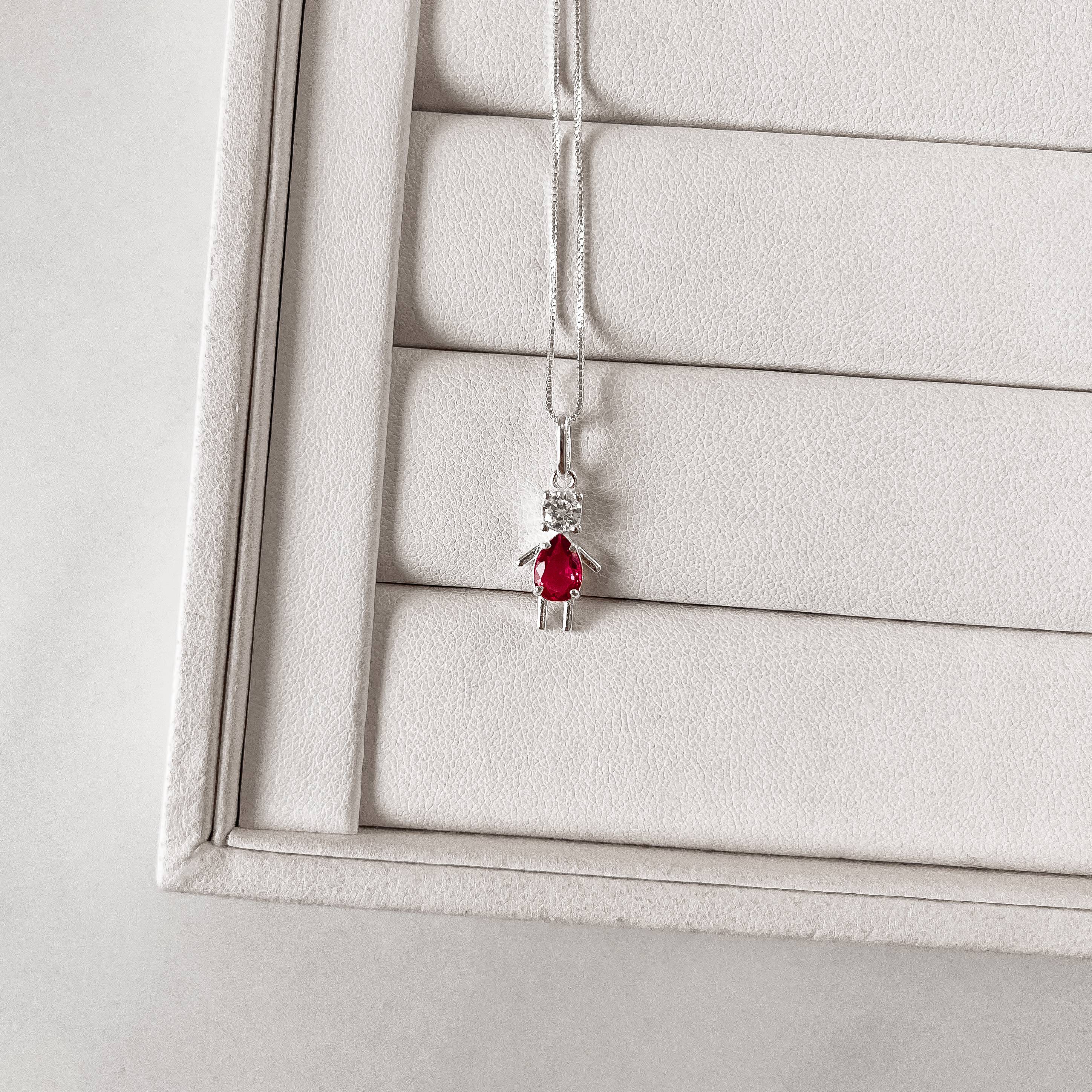 Imagem Colar pingente menina zircônia cereja 15mm 45cm