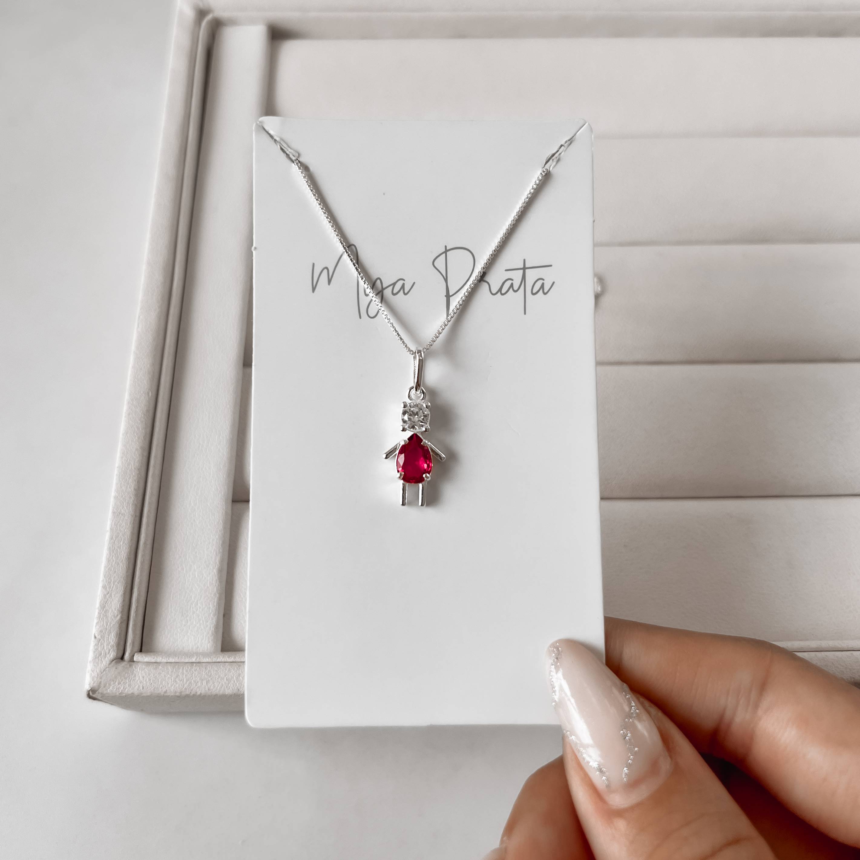 Imagem Secundária Colar pingente menina zircônia cereja 15mm 45cm