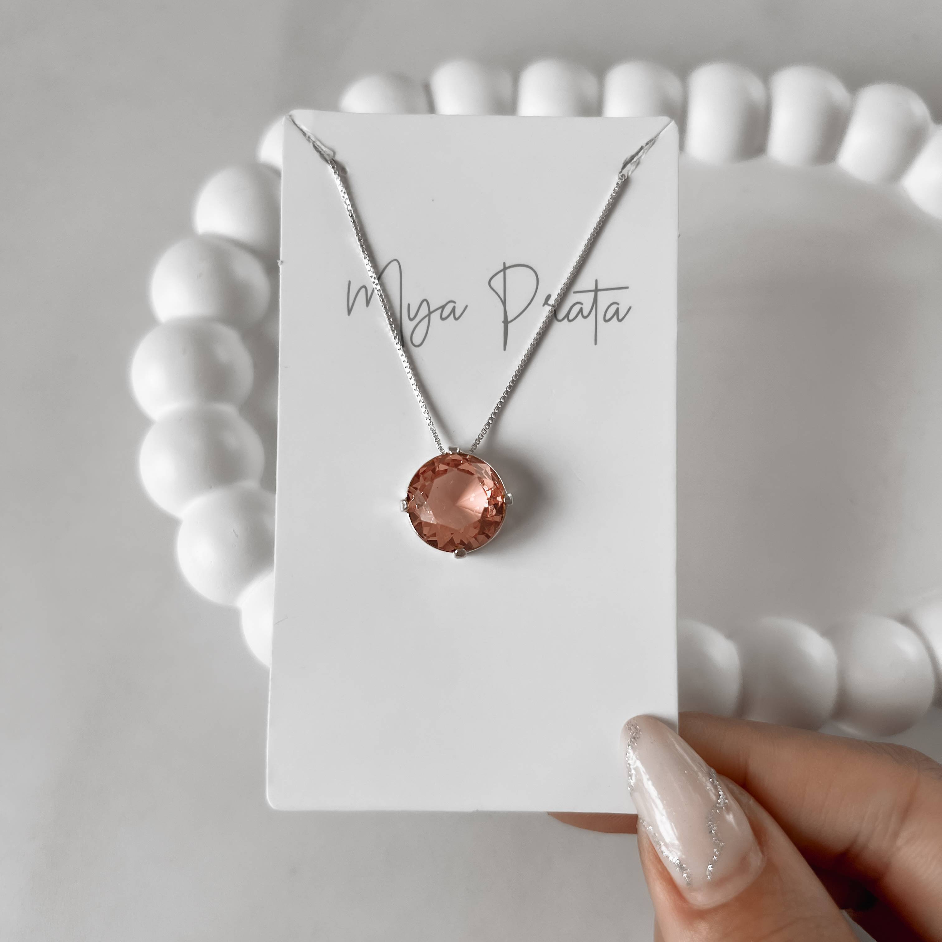 Imagem Secundária Colar zircônia rosê 12mm 45cm