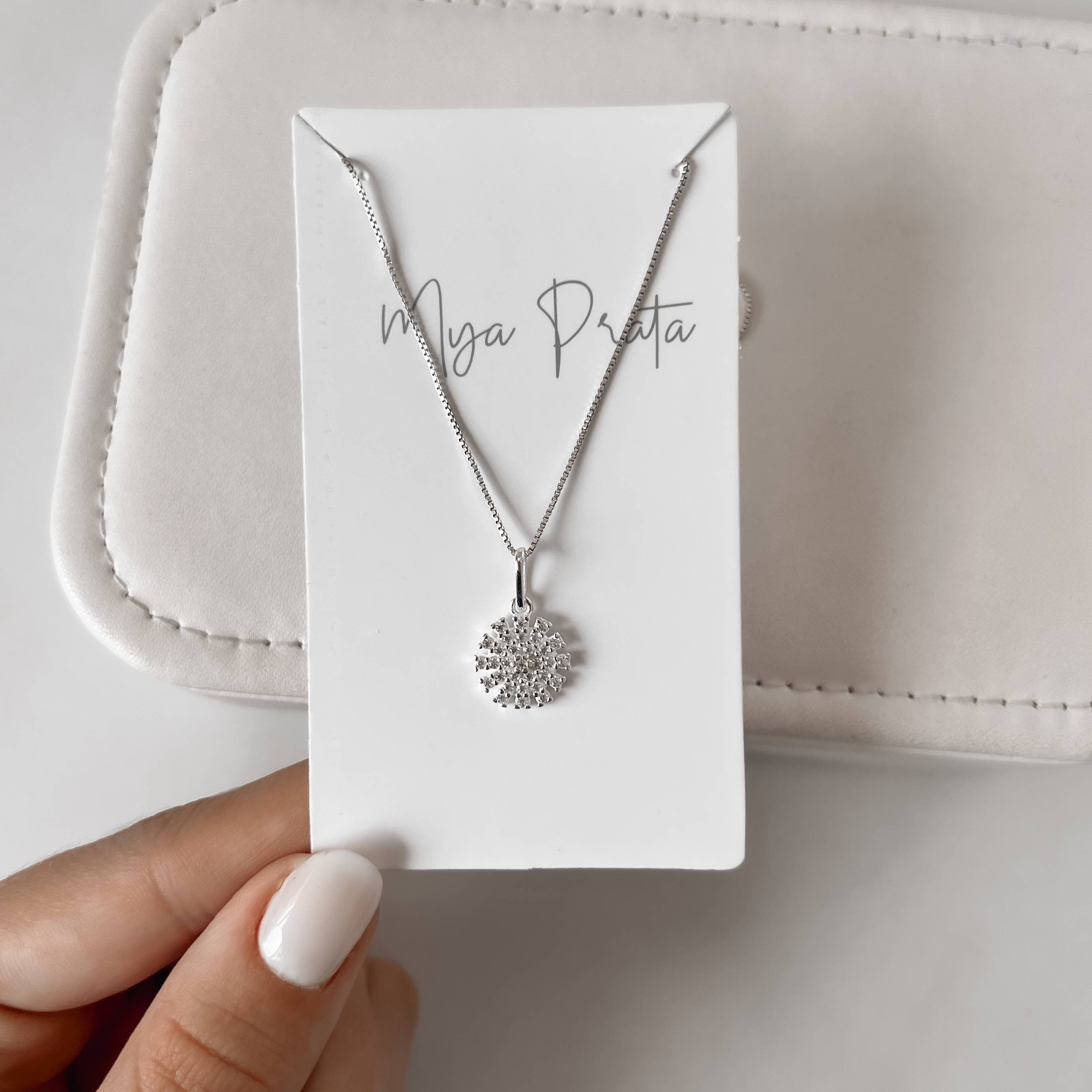 Imagem Secundária Colar pingente botão cravejado 11mm 45cm