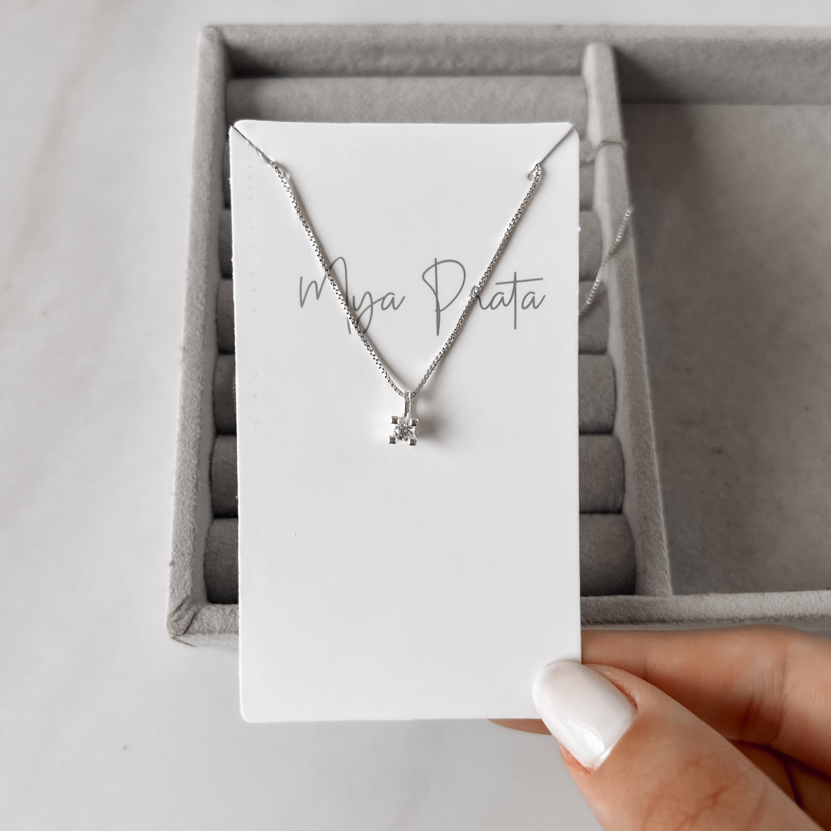 Imagem Colar pingente zircônia redonda 3mm 40cm