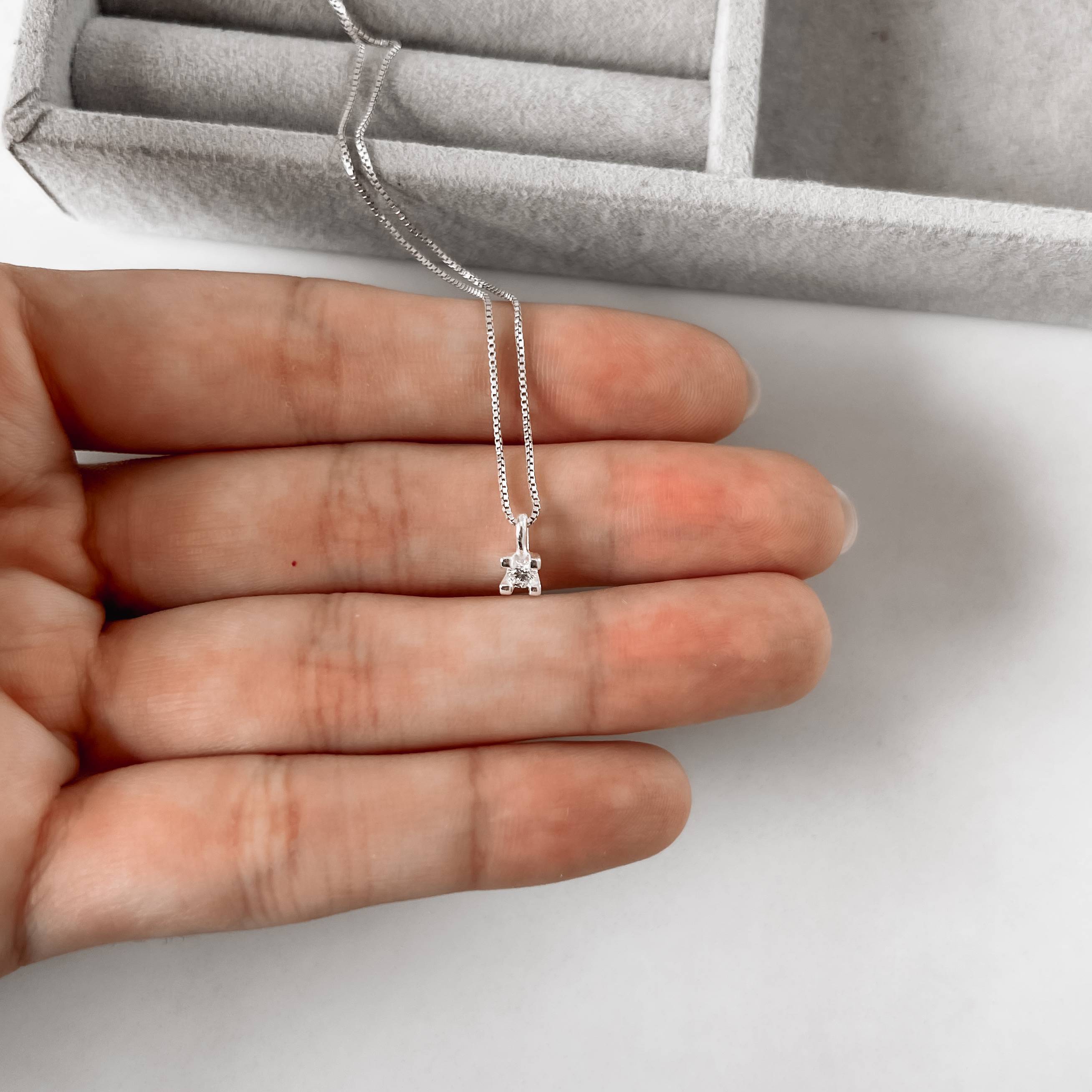 Imagem Secundária Colar pingente zircônia redonda 3mm 40cm