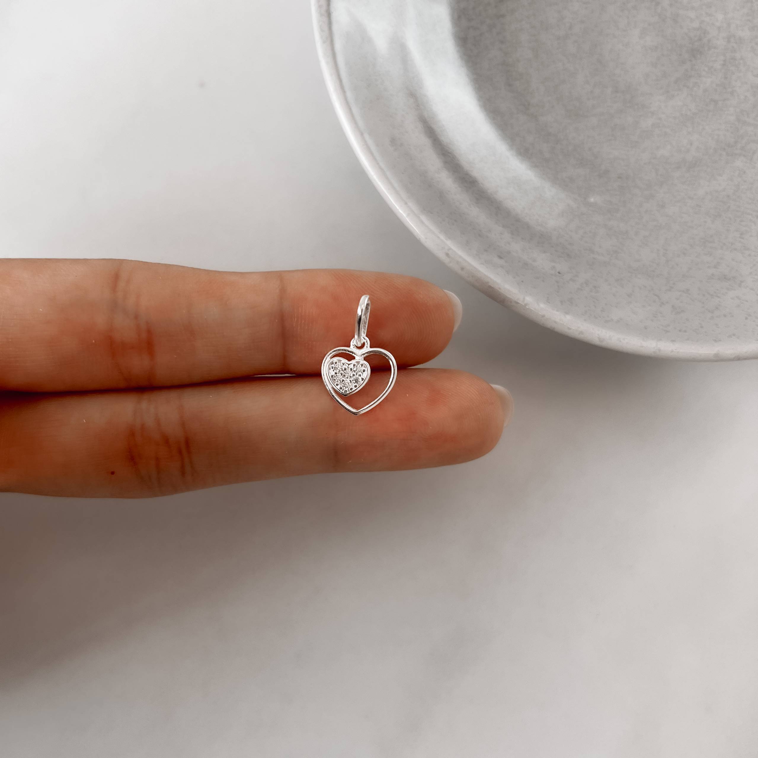 Imagem Secundária Pingente coração liso e cravejado 9mm