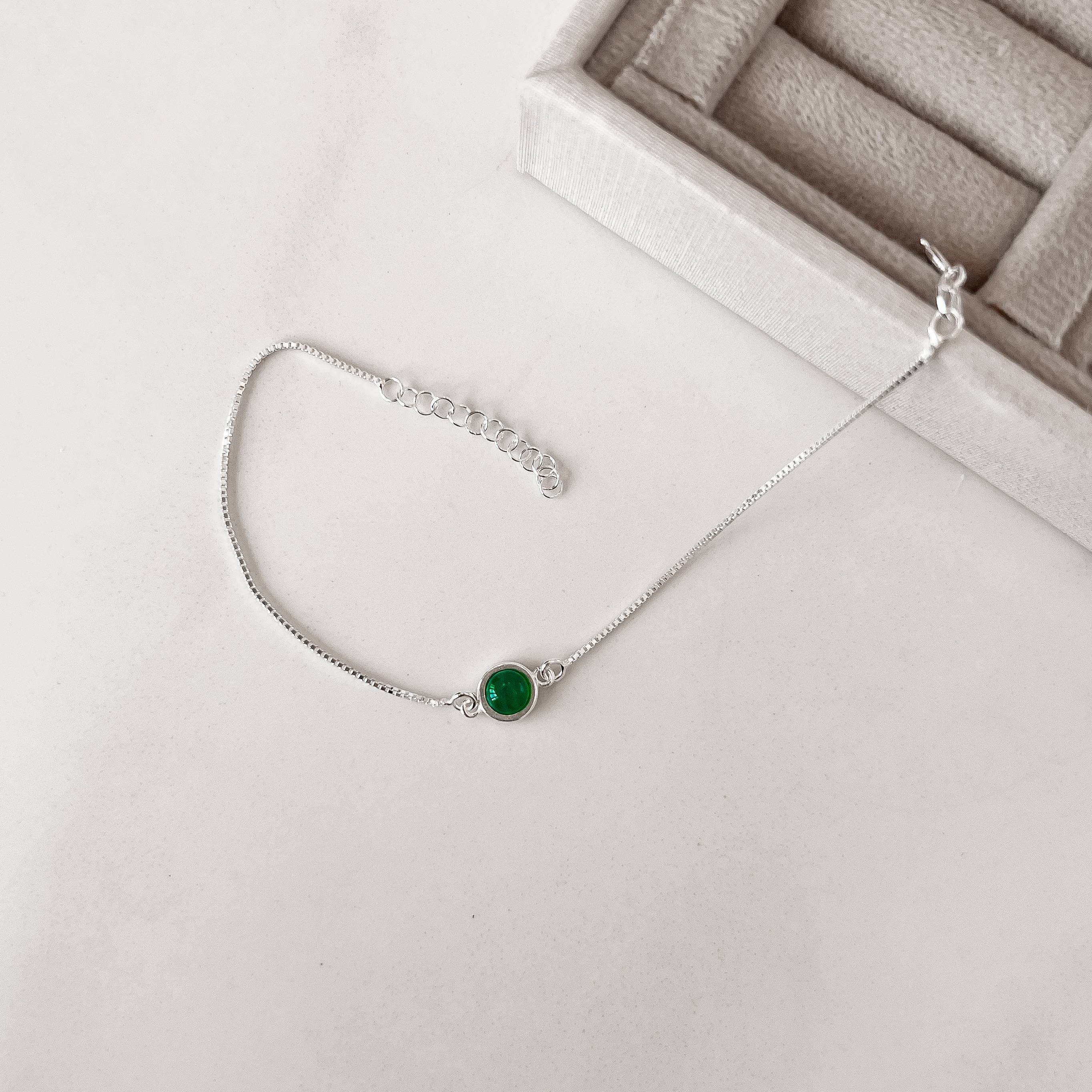 Imagem Secundária Pulseira entremeio pedra ágata verde 7mm v15 16cm com alongadora