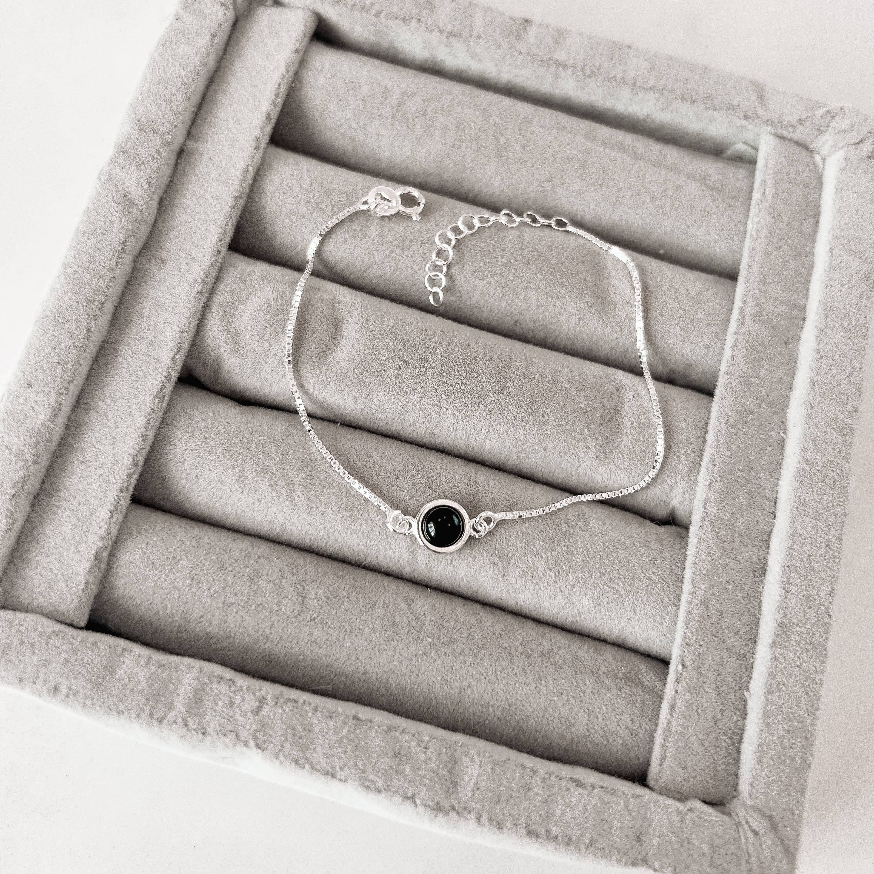 Imagem Pulseira entremeio pedra ônix 7mm v15 16cm com alongadora