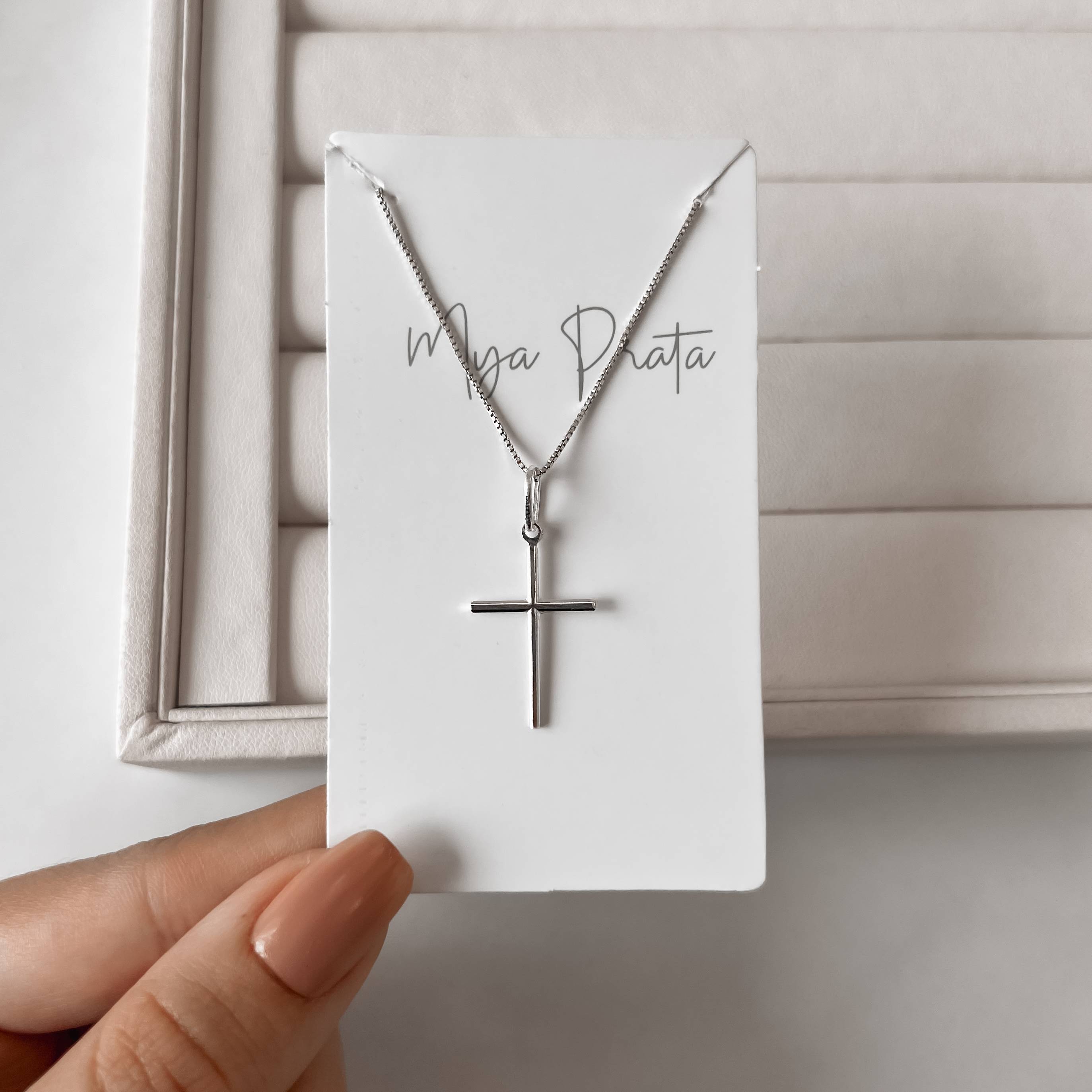 Imagem Colar pingente cruz palito 21mm 45cm