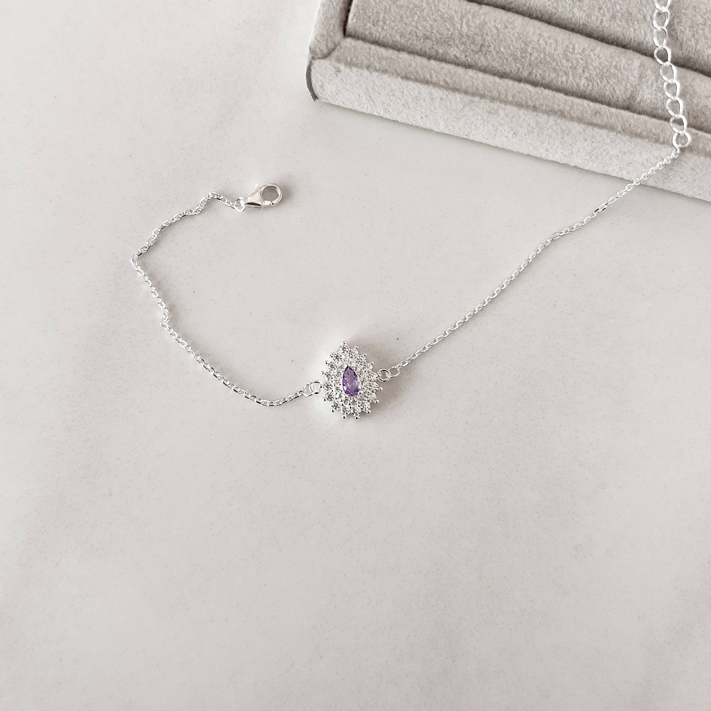 Imagem Secundária Pulseira entremeio zircônia gota lilás com cravejado 13mm